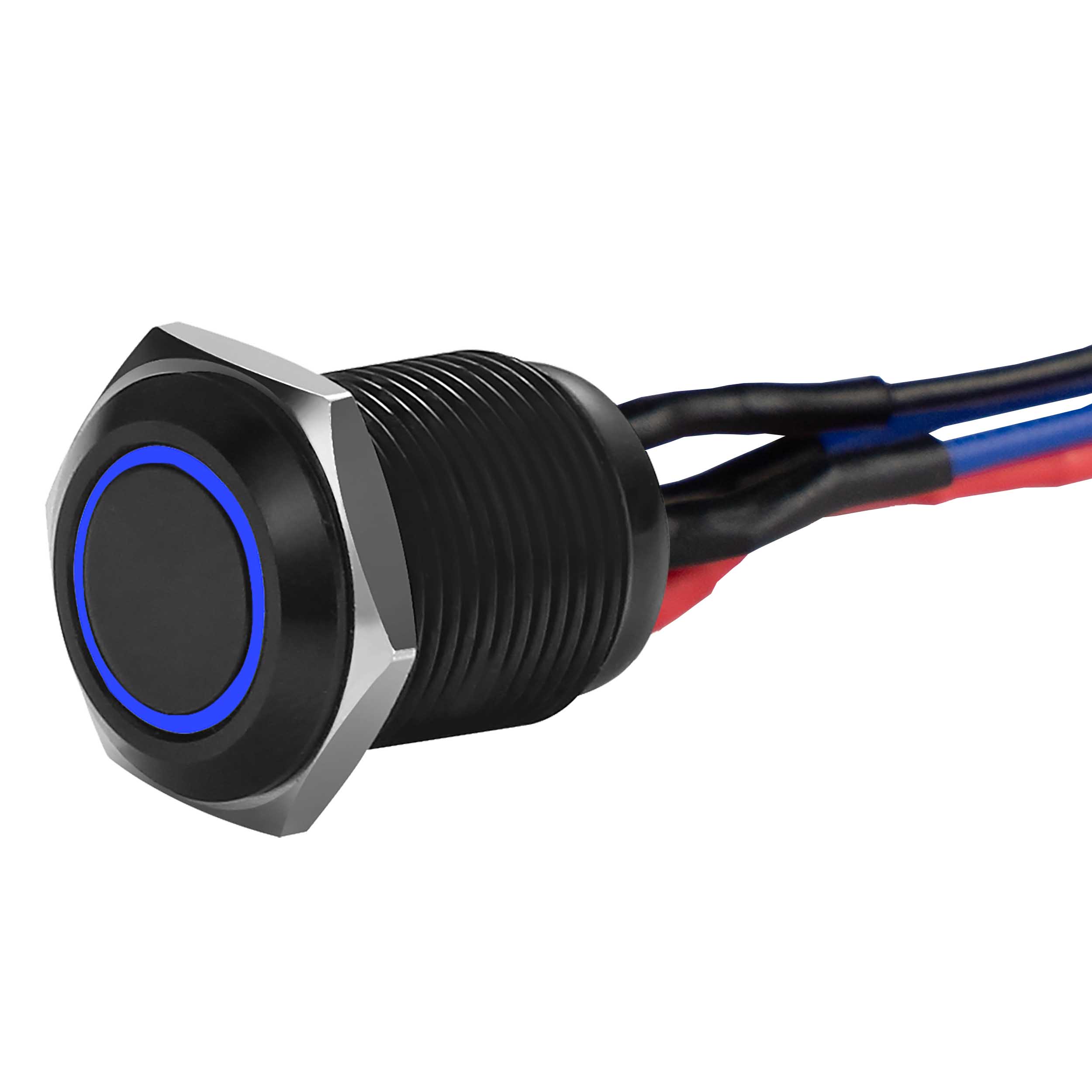 Black 12MM Round Illuminated Momentary Switches - Blue
