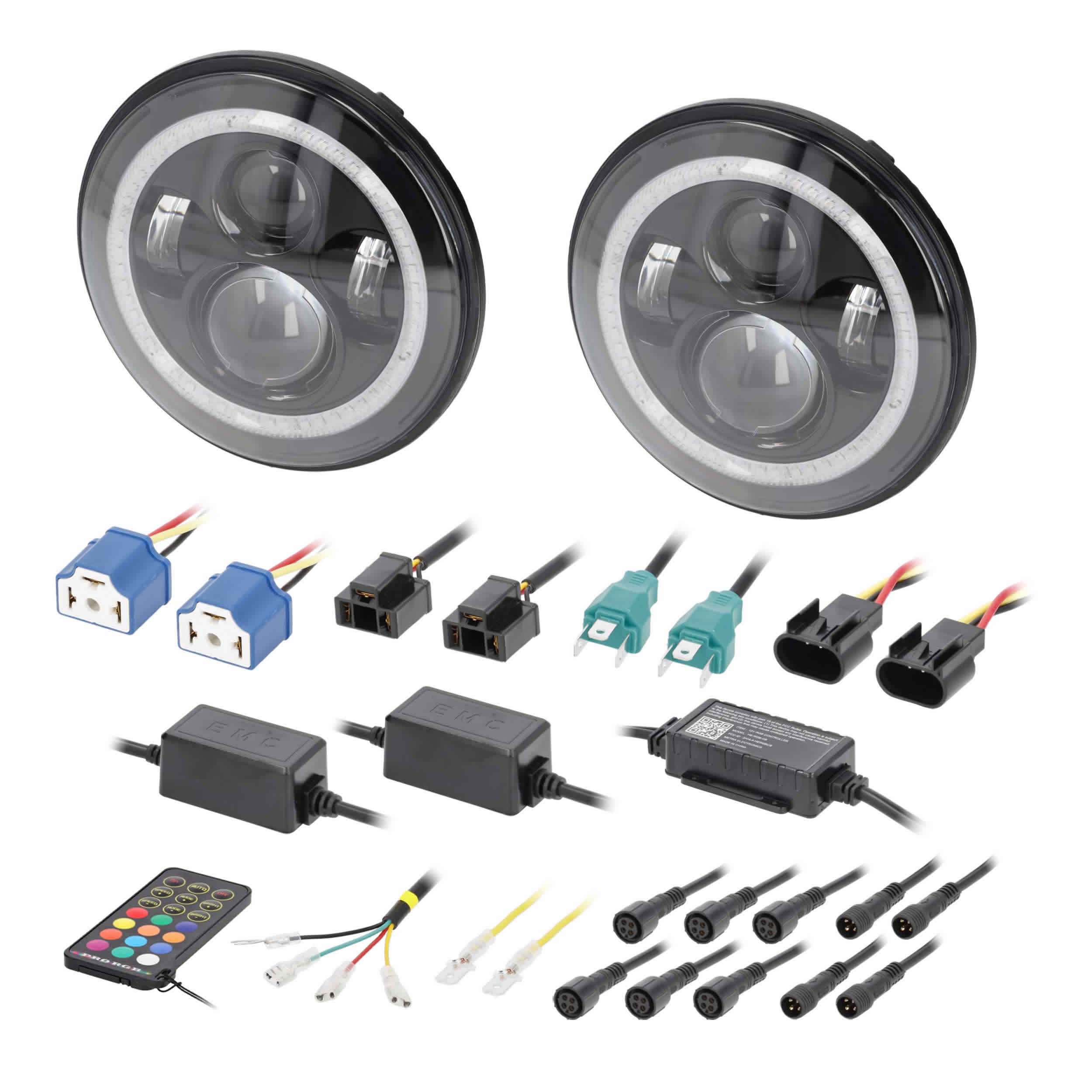 7” LED Headlights with RGB Halo - Fits Select Jeep Wrangler