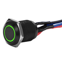 Black 12MM Round Illuminated Momentary Switches - Green