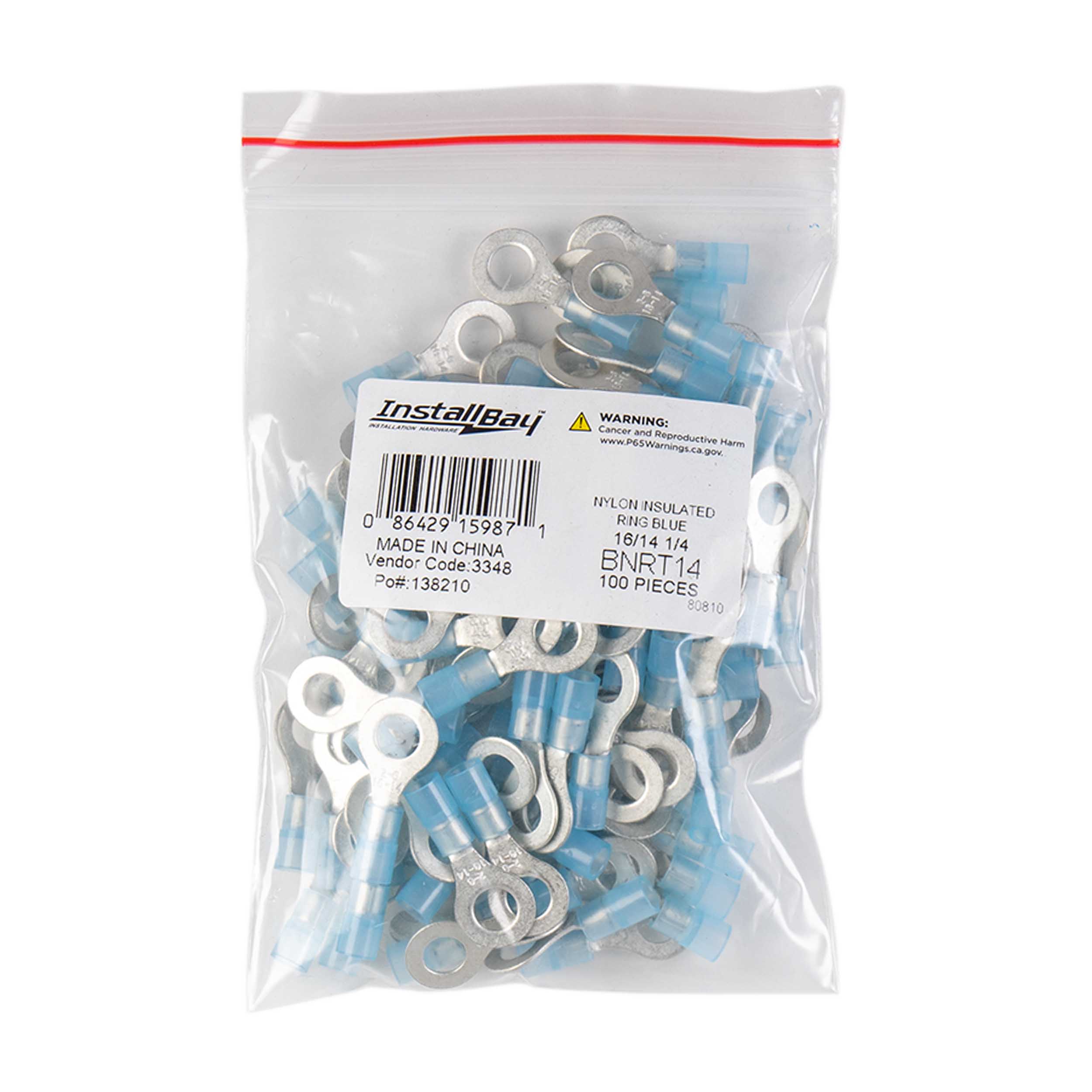 Blue Nylon Ring Terminals 16-14 GA 1/4 inch - Package of 100