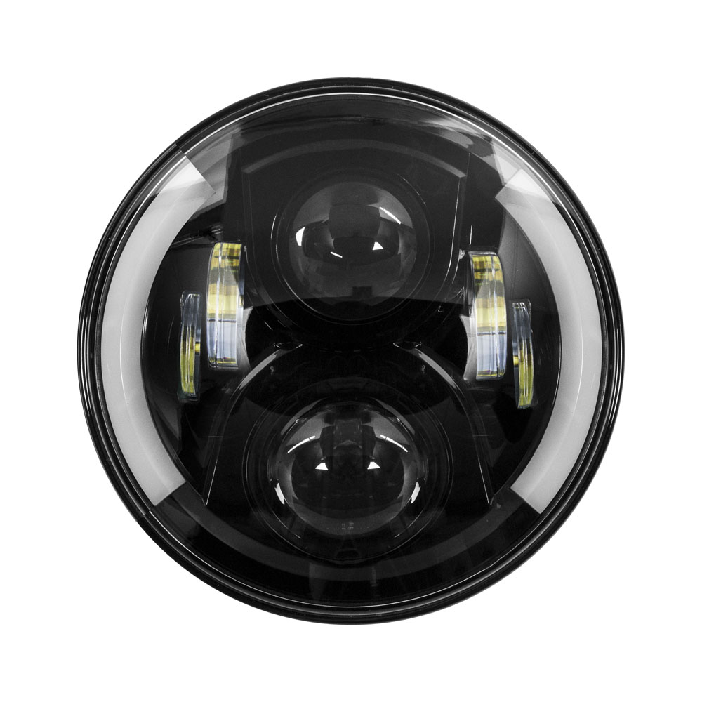 Round Motorcycle Headlights with Black Face and Partial Halo
