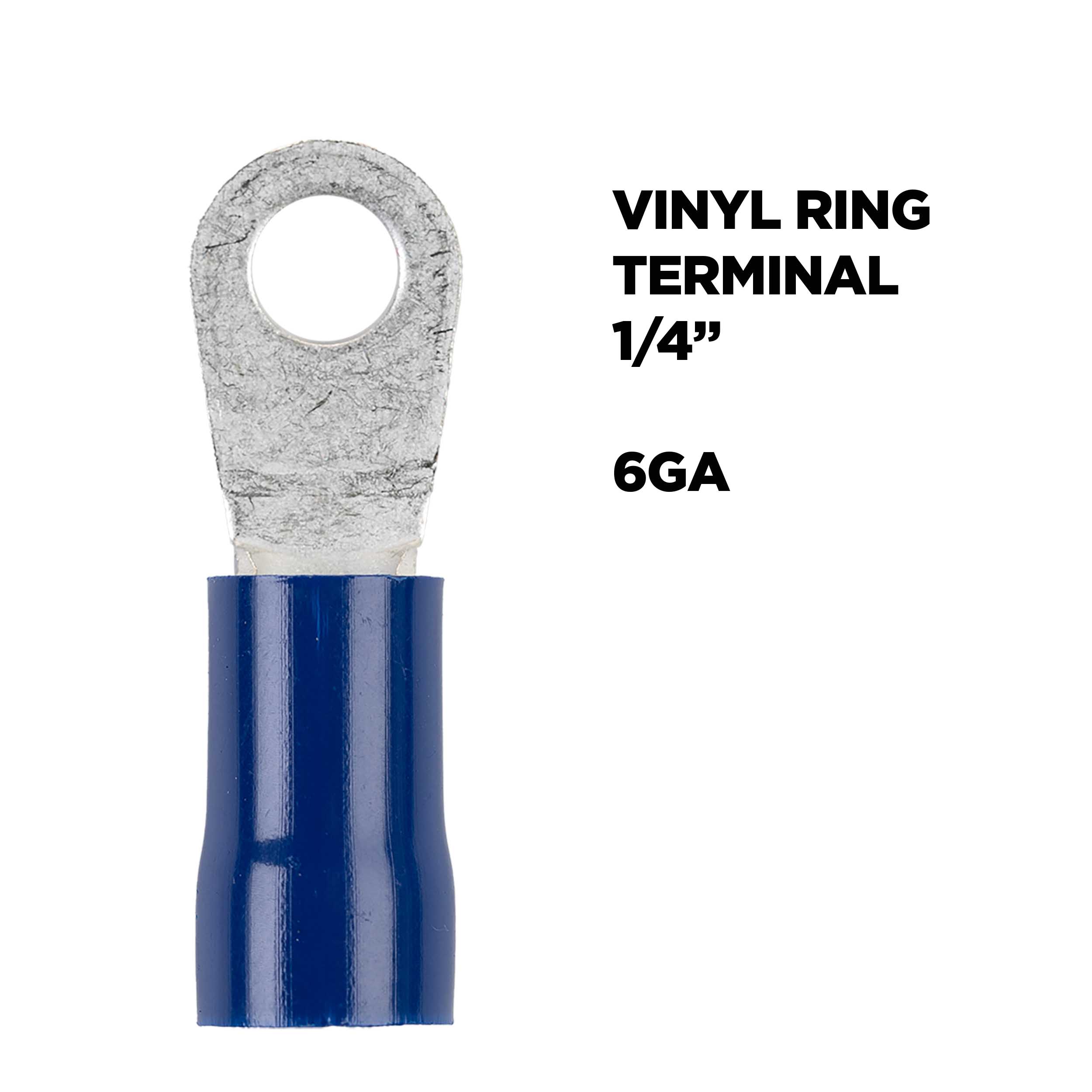 Blue Vinyl Ring Terminal 6 Gauge 1/4 Inch - Package of 25