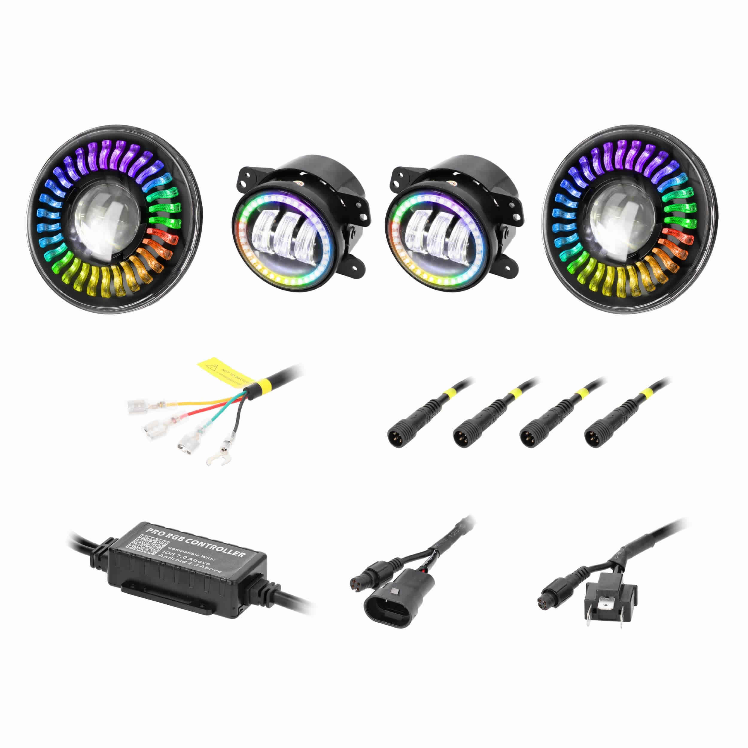 Chasing RGB 7" Projector lights & 4" Fog Lights w/Controller