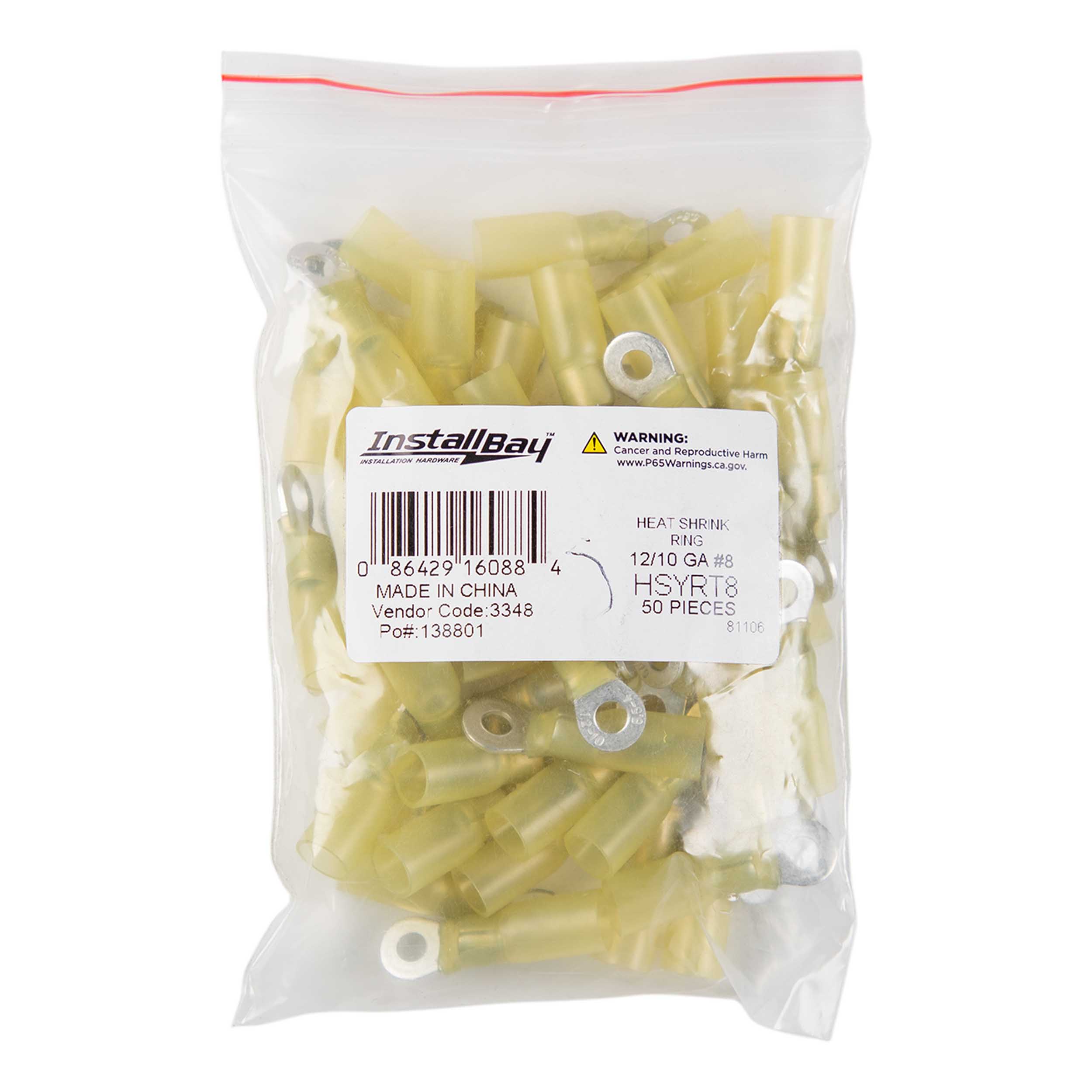 Heat Shrink Yellow Ring Terminal 12-10 Gauge #8