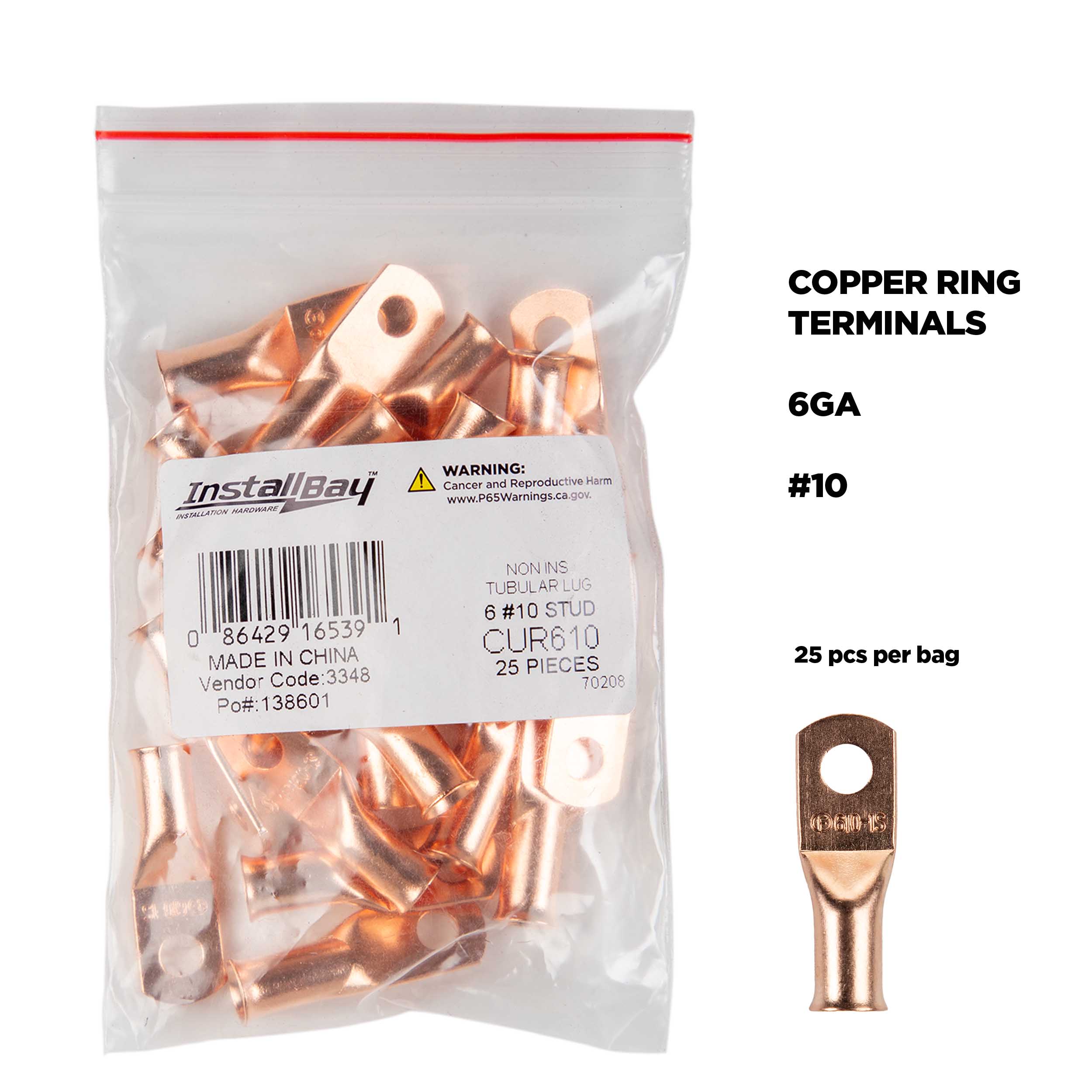 Copper Uninsulated Ring Terminal 6 Gauge #10