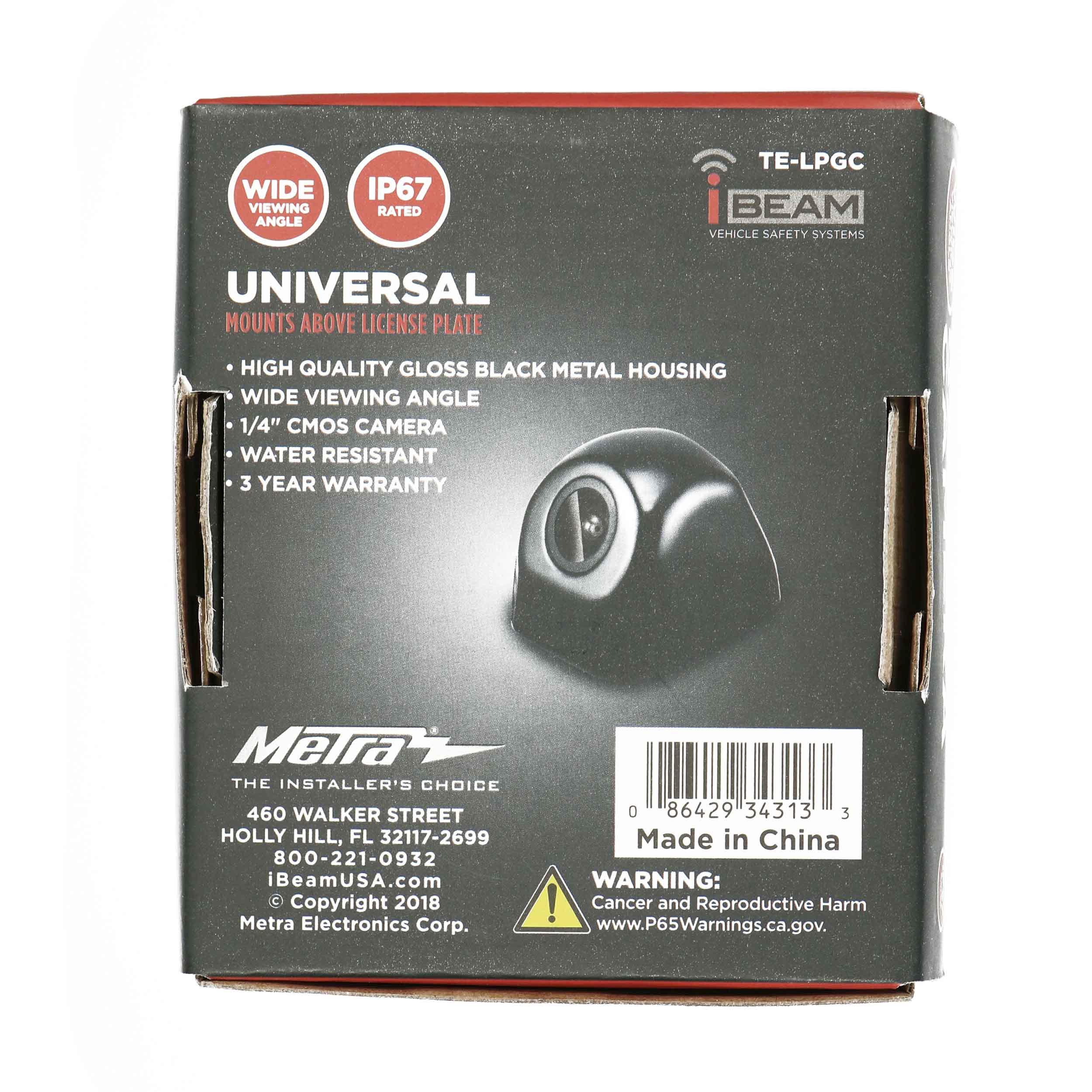 Above License Plate Backup Camera with Black Gloss Metal Hou