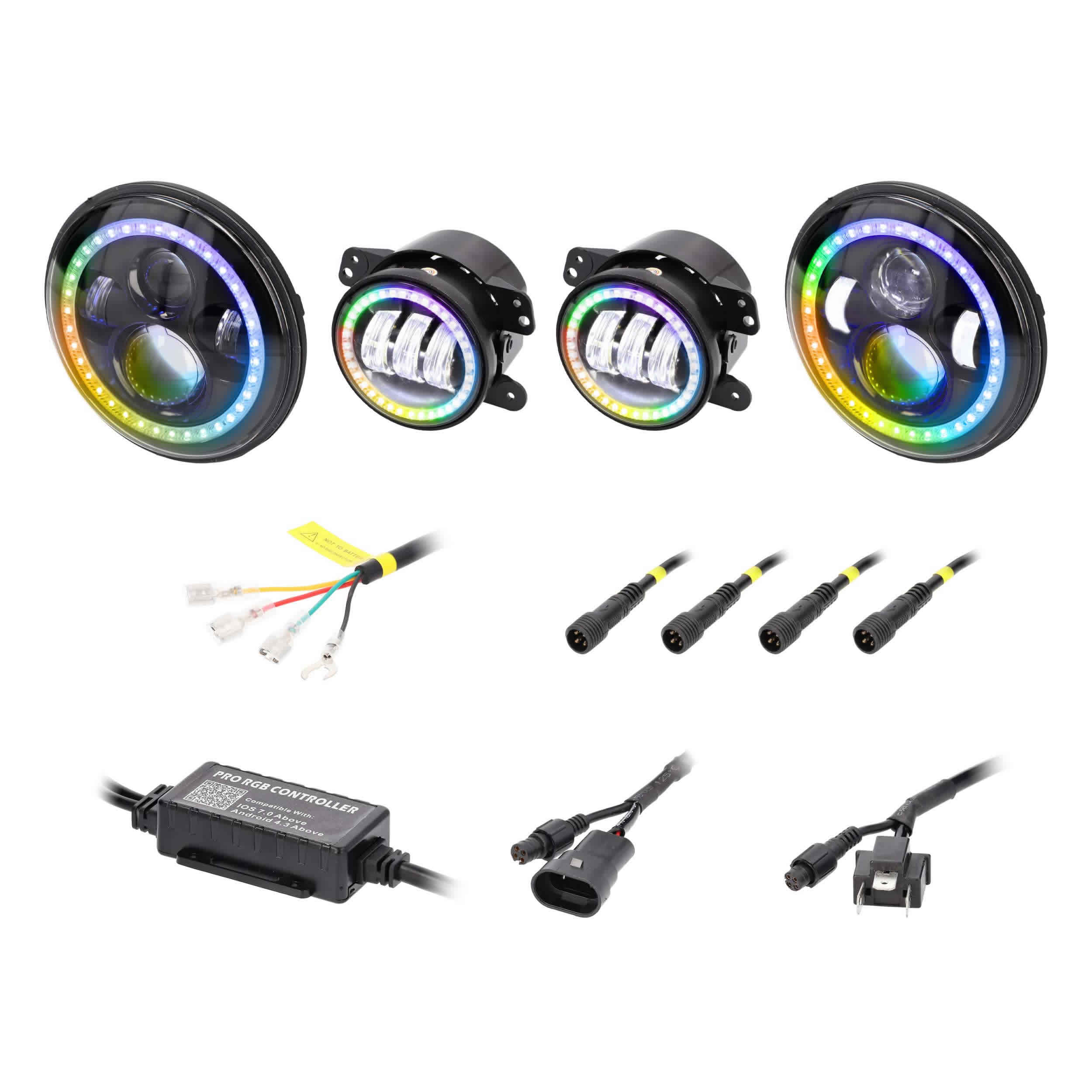 Chasing Halo LED 7" Headlights & 4" Fog Lights w/Controller
