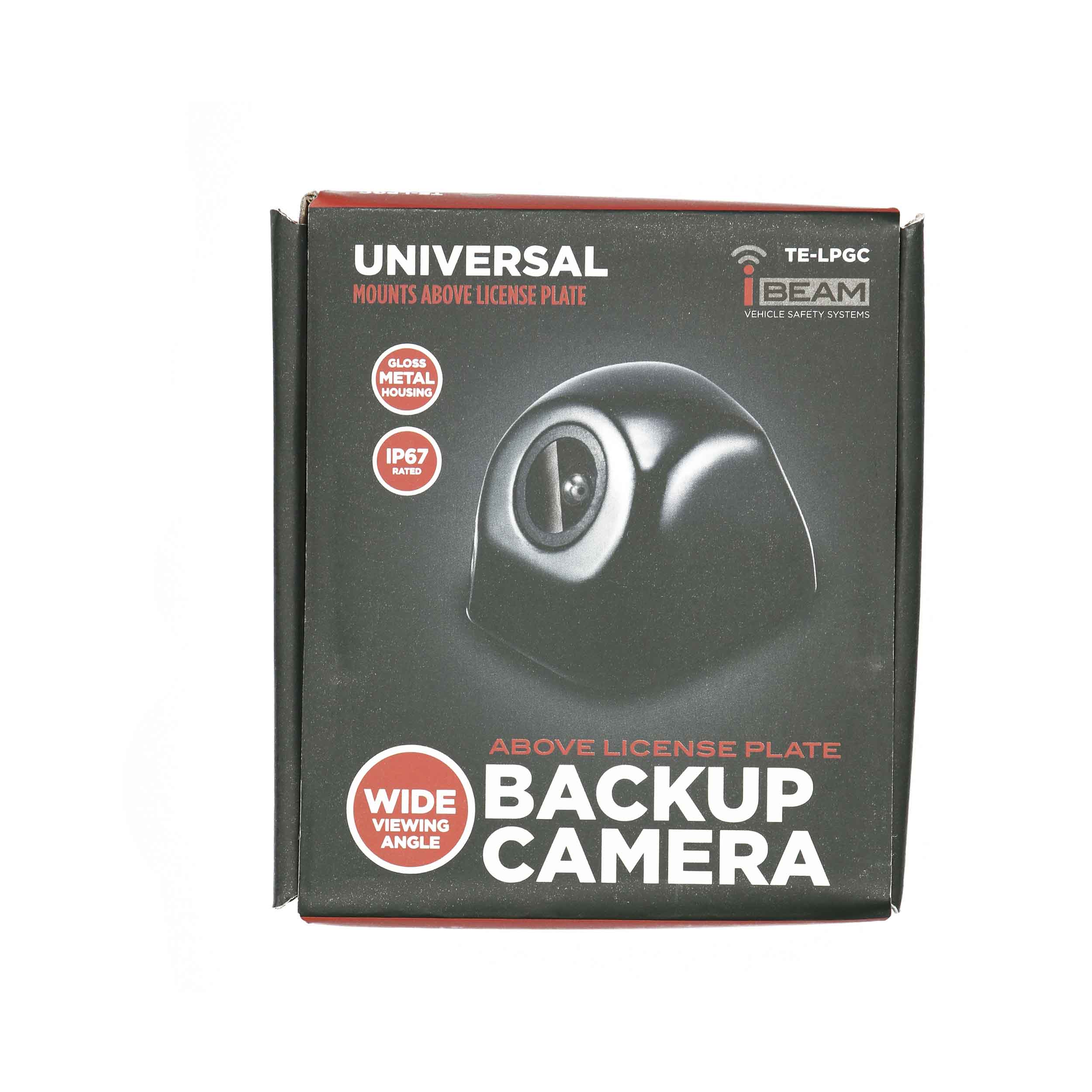 Above License Plate Backup Camera with Black Gloss Metal Hou