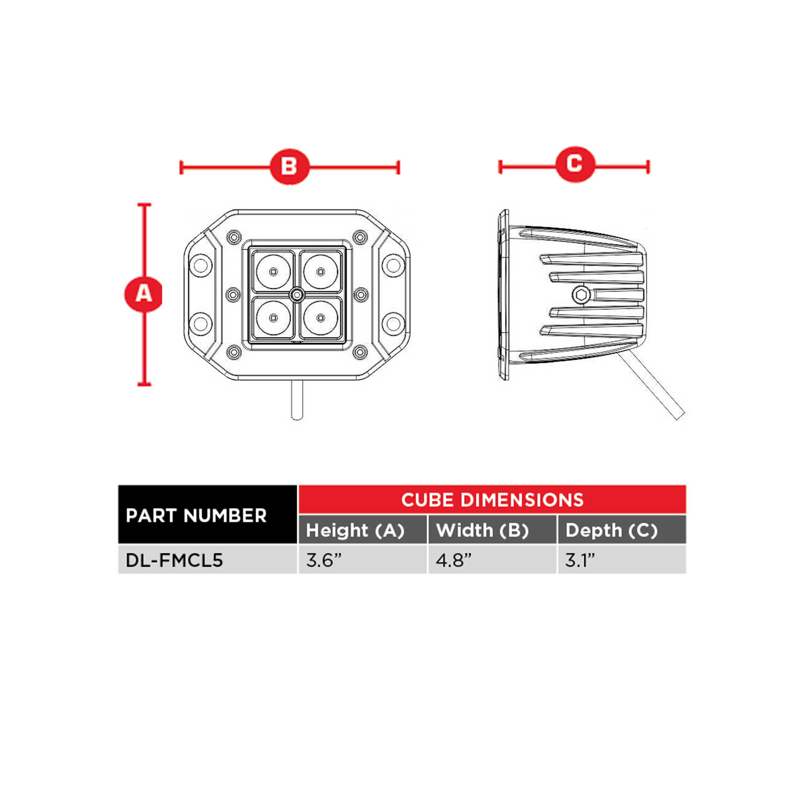 Daytona Lights Flush Mount 3.6" Cube Light - Flood (2Pk)
