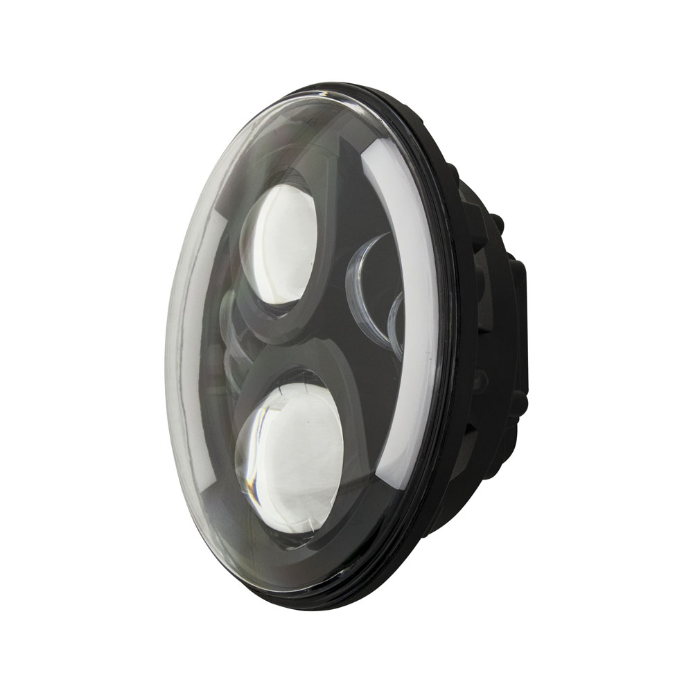 Round Motorcycle Headlights with Black Face and Partial Halo