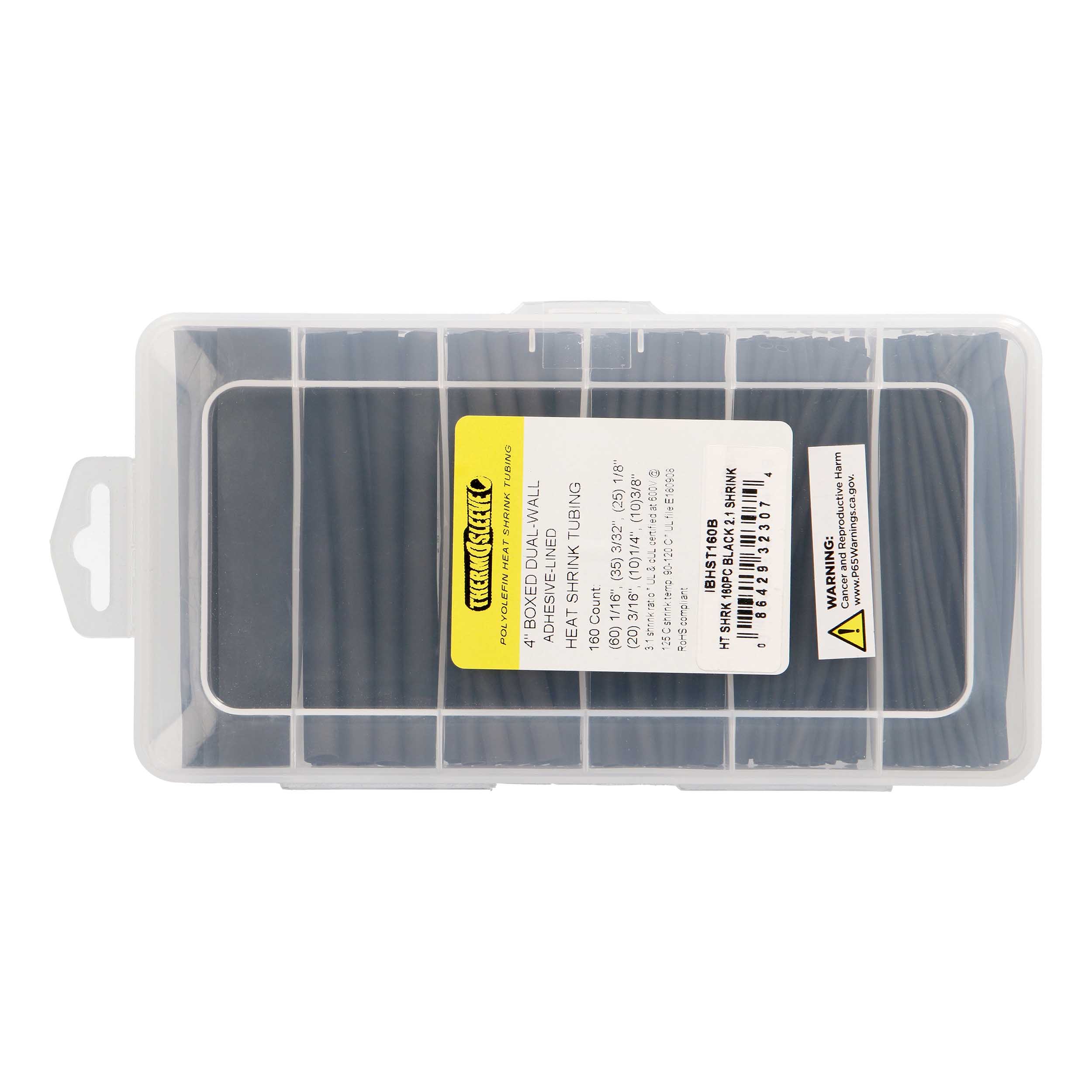 Heat Shrink Tubing Kit - 160 Pc 4 in 2:1 Assorted - Black