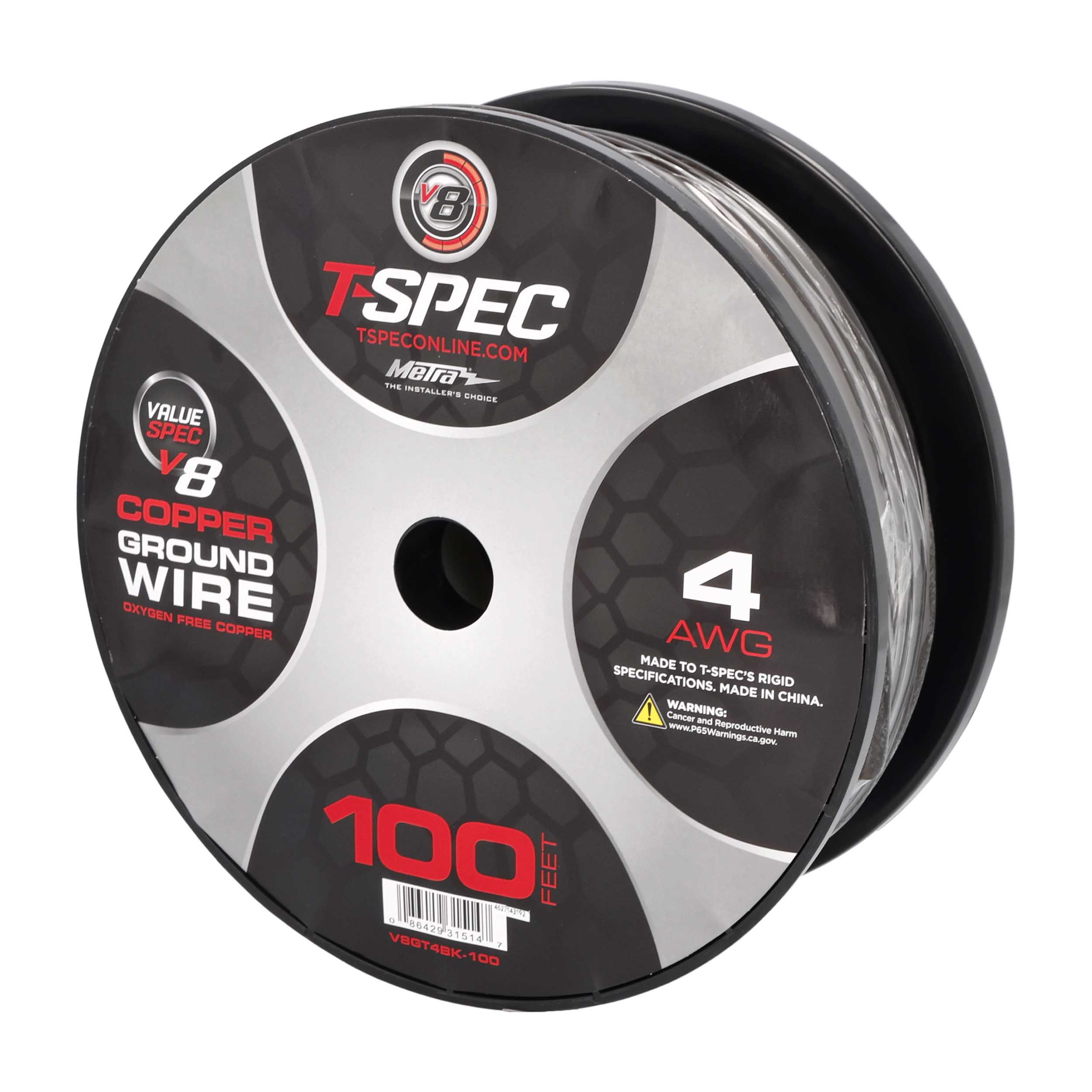 V8GT Series 4 AWG OFC Power Wire | 100 ft. | Black