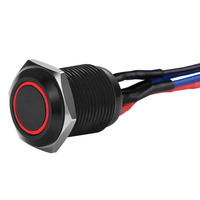 Black 12MM Round Illuminated Momentary Switches - Red
