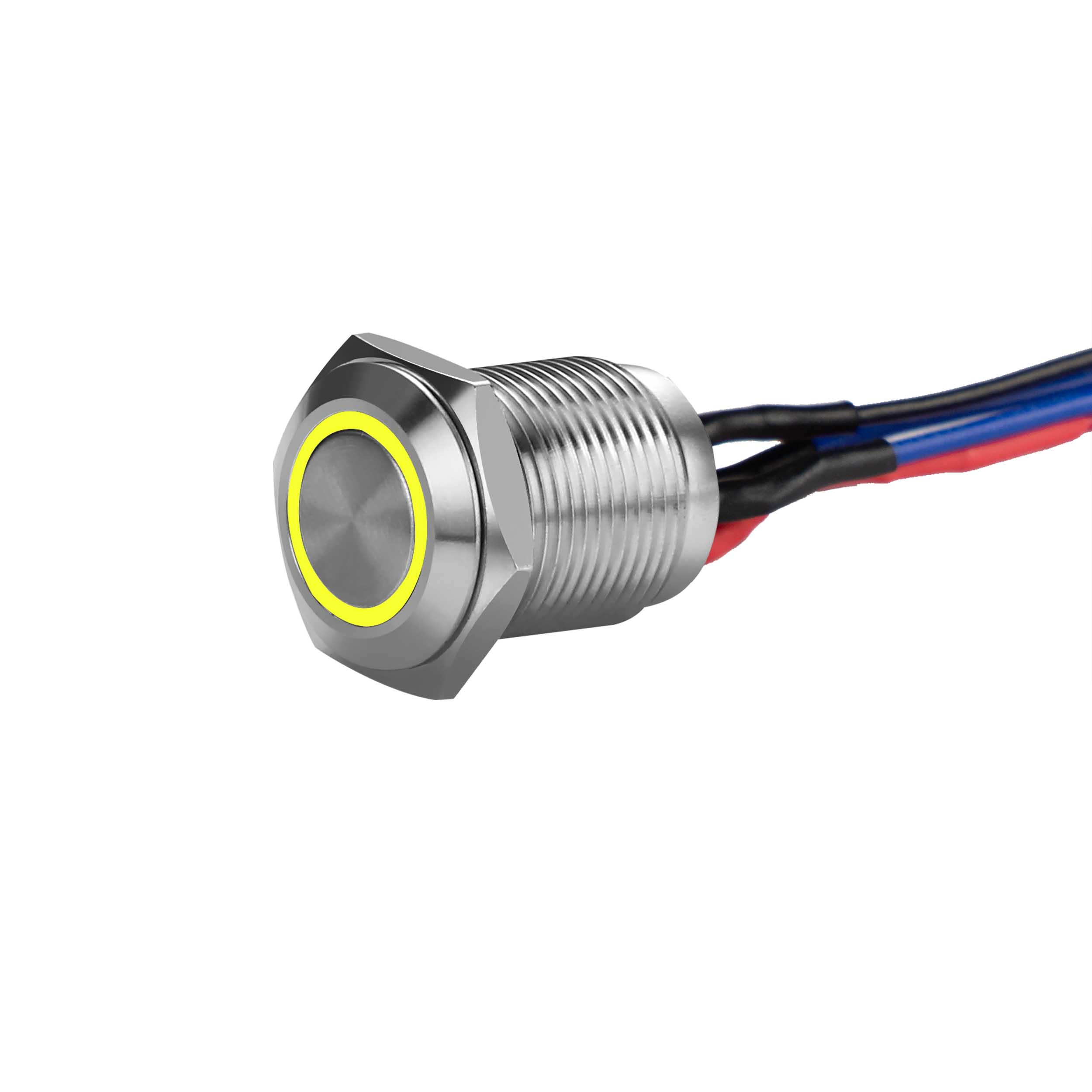 Silver 12MM Round Illuminated Momentary Switches - Yellow