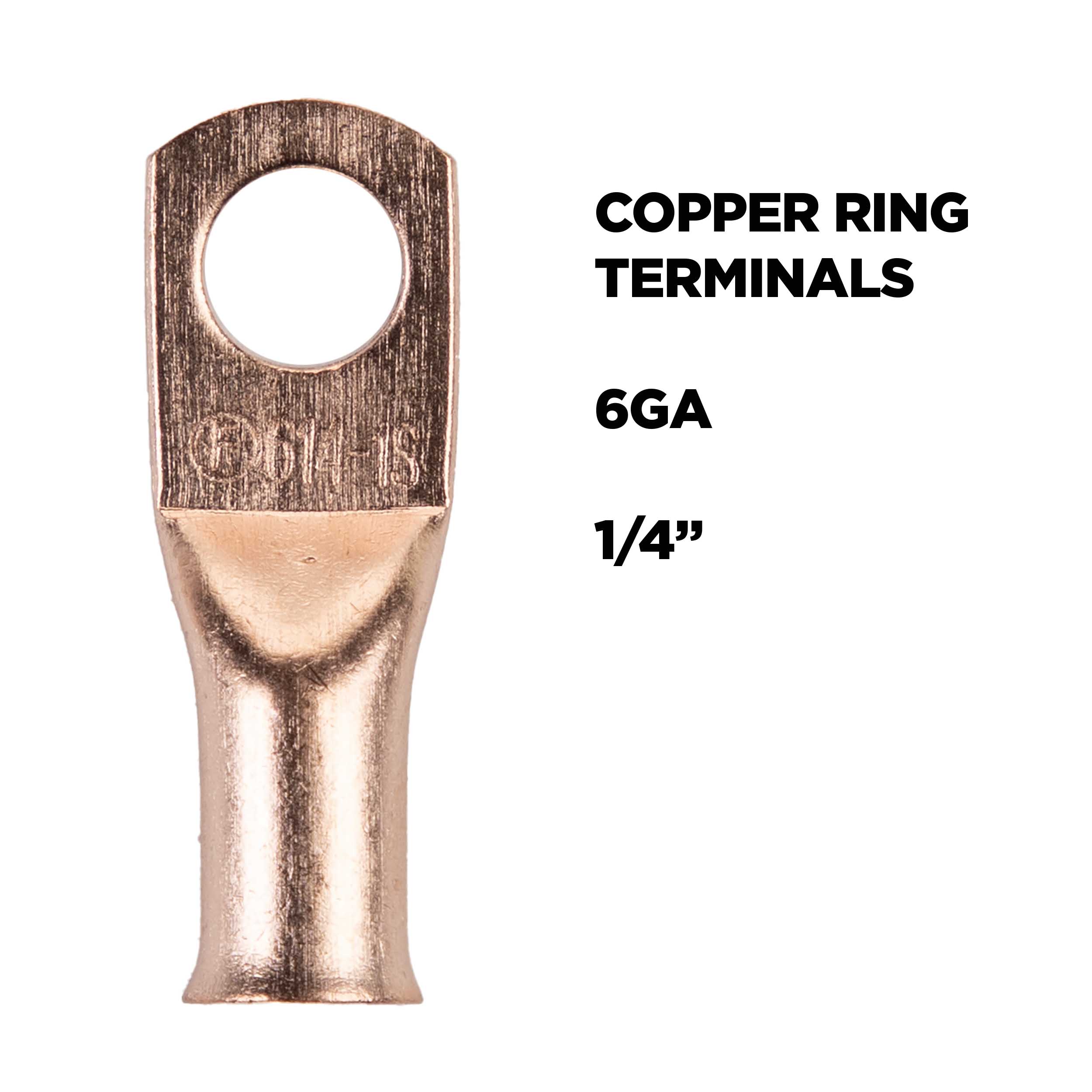Copper Uninsulated Ring Terminal 6 Gauge 1/4 inch