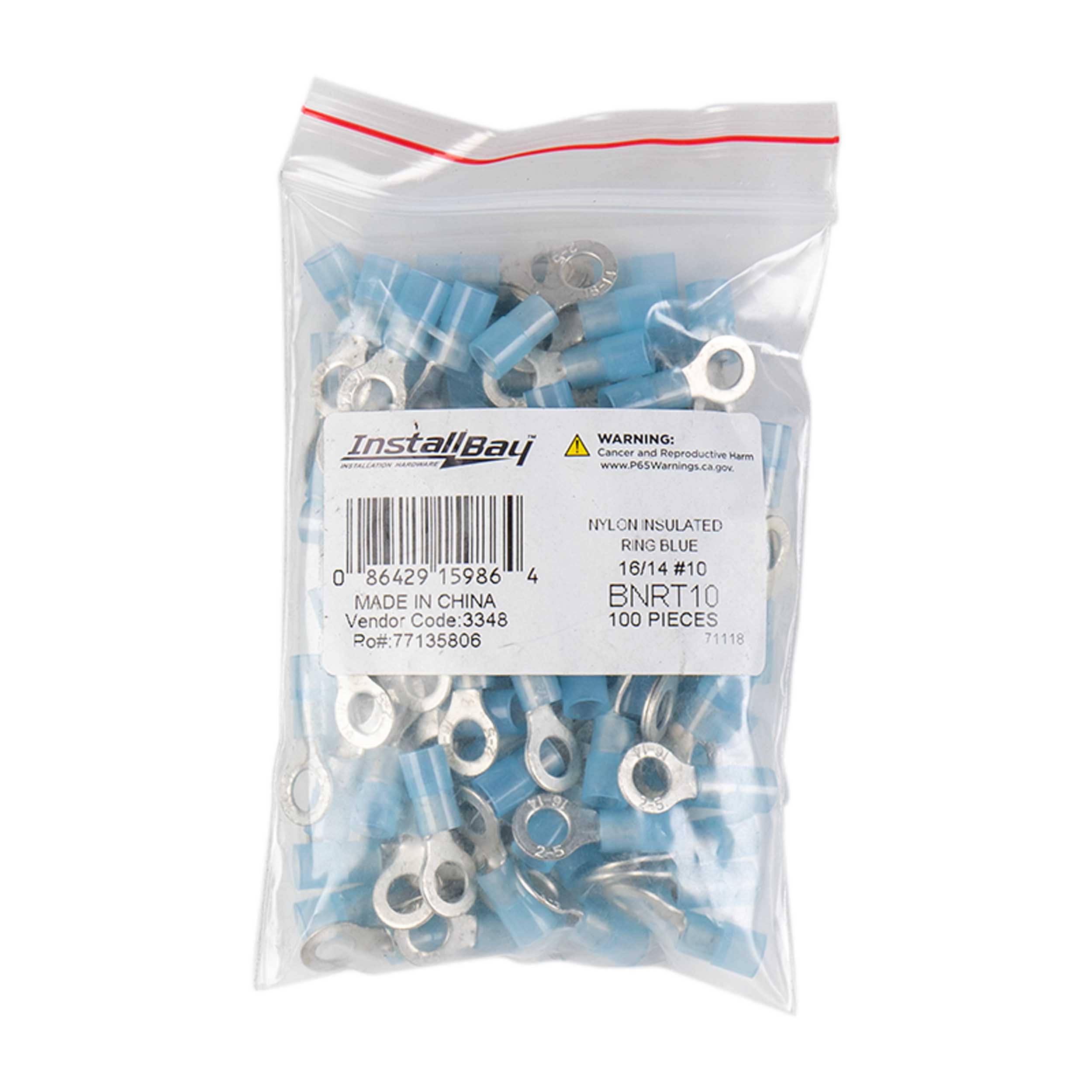 Blue Nylon Ring Terminal 16-14 Gauge #10 - Package of 100