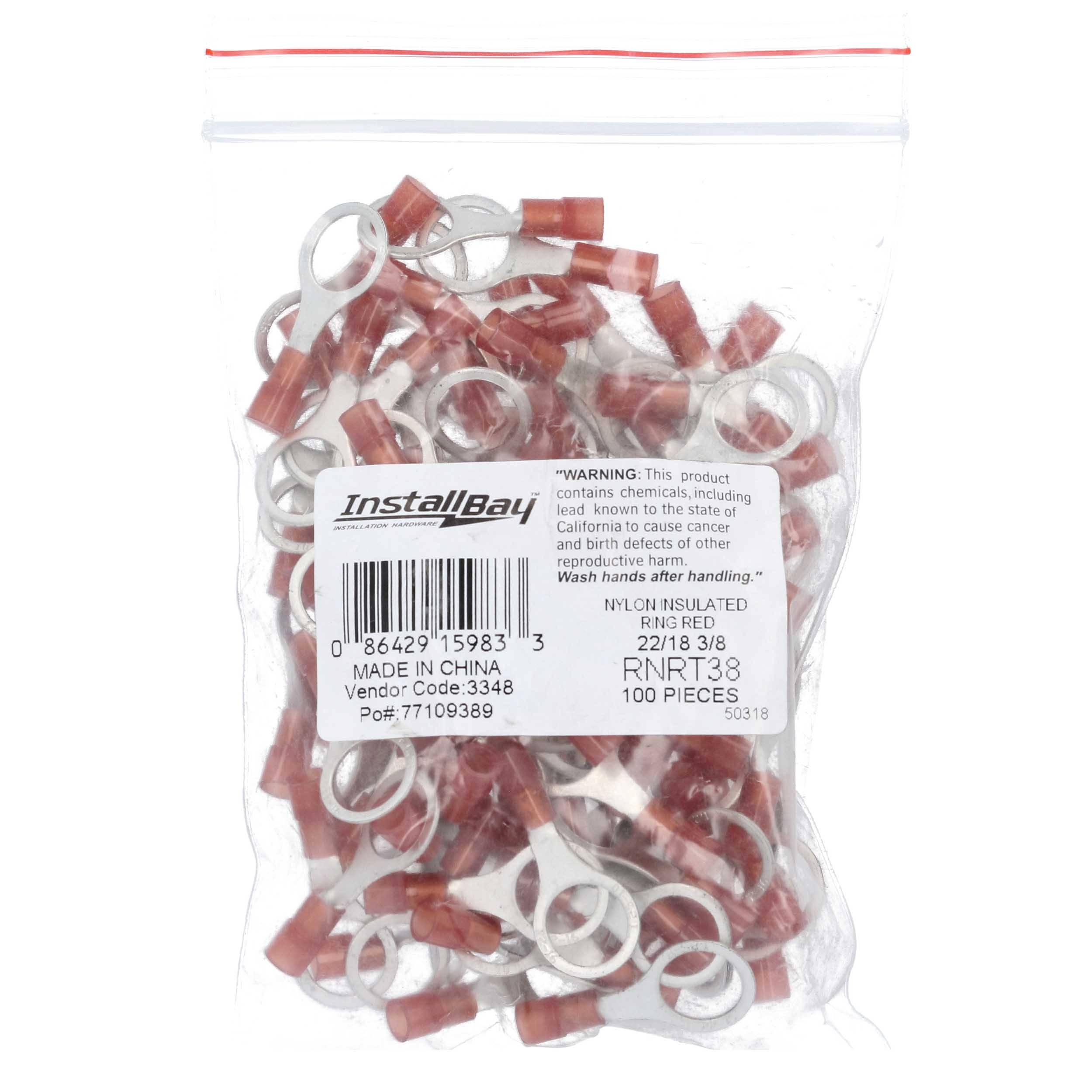 Red Nylon Ring Terminal | 22-18GA | 3/8 in. | 100 Pack