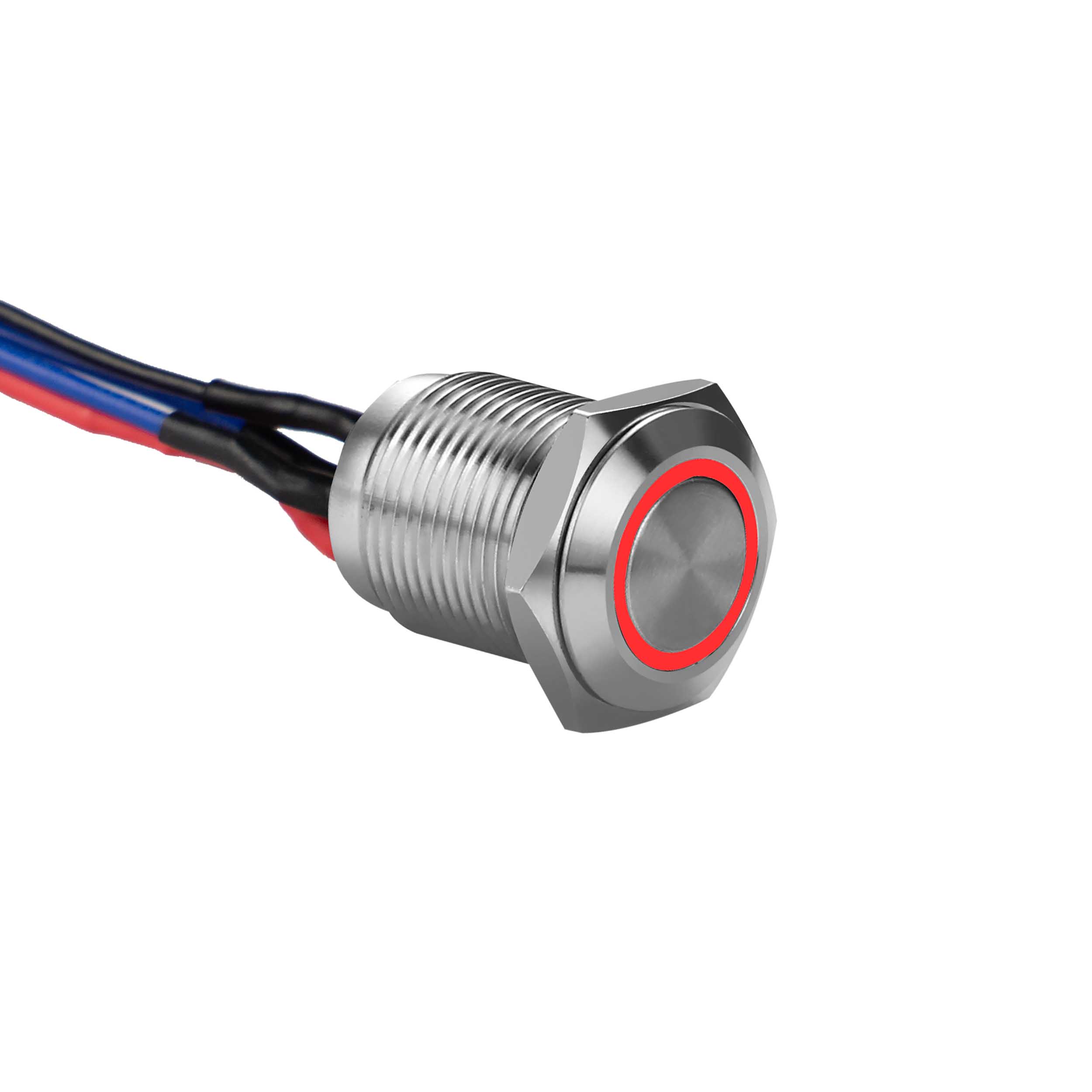 Silver 12MM Round Illuminated Momentary Switches - Red
