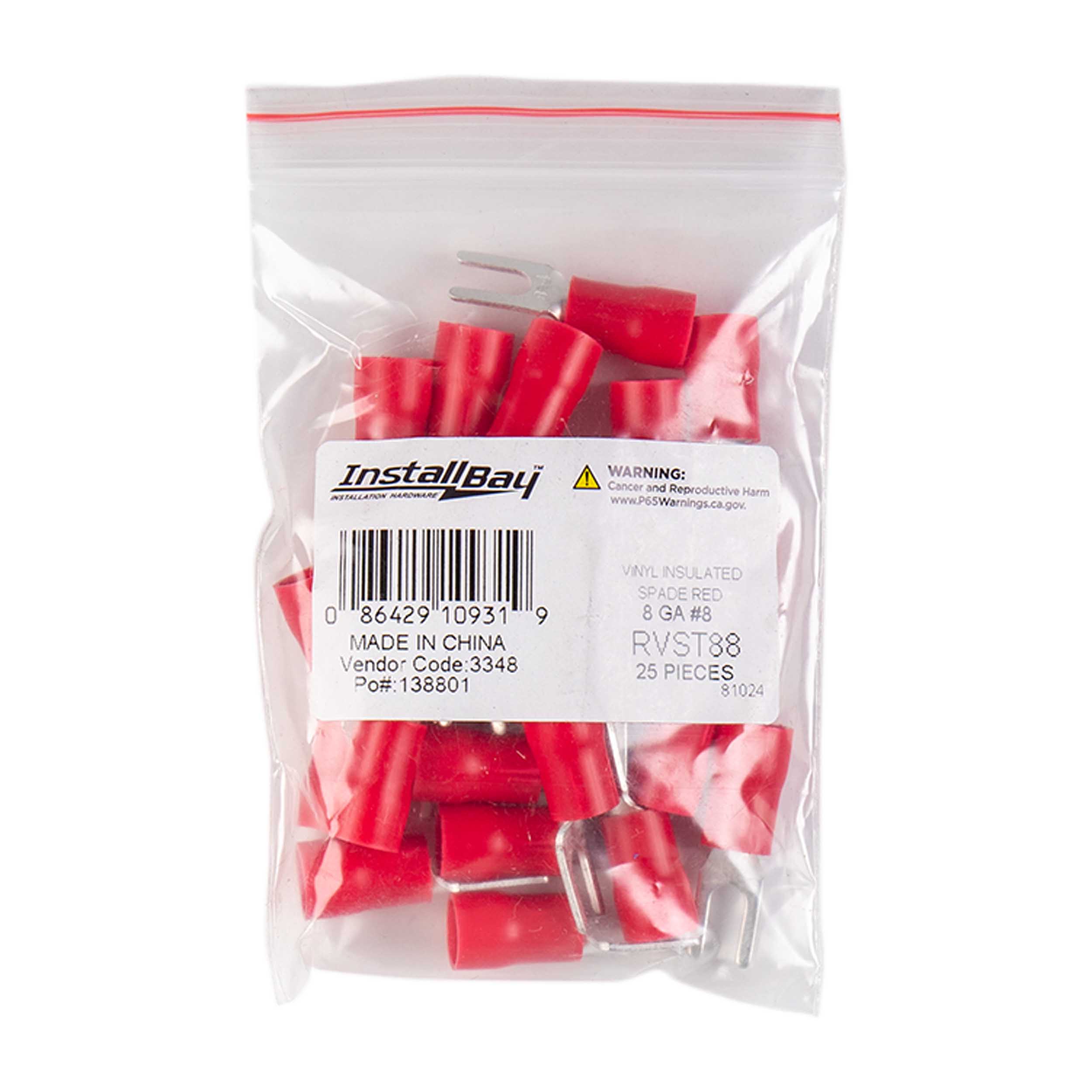 Red Vinyl Spade Terminal 8 Gauge #8 - Package of 25