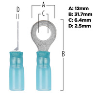 Heat Shrink Blue Ring Terminal 16-14 Gauge 1/4 inch