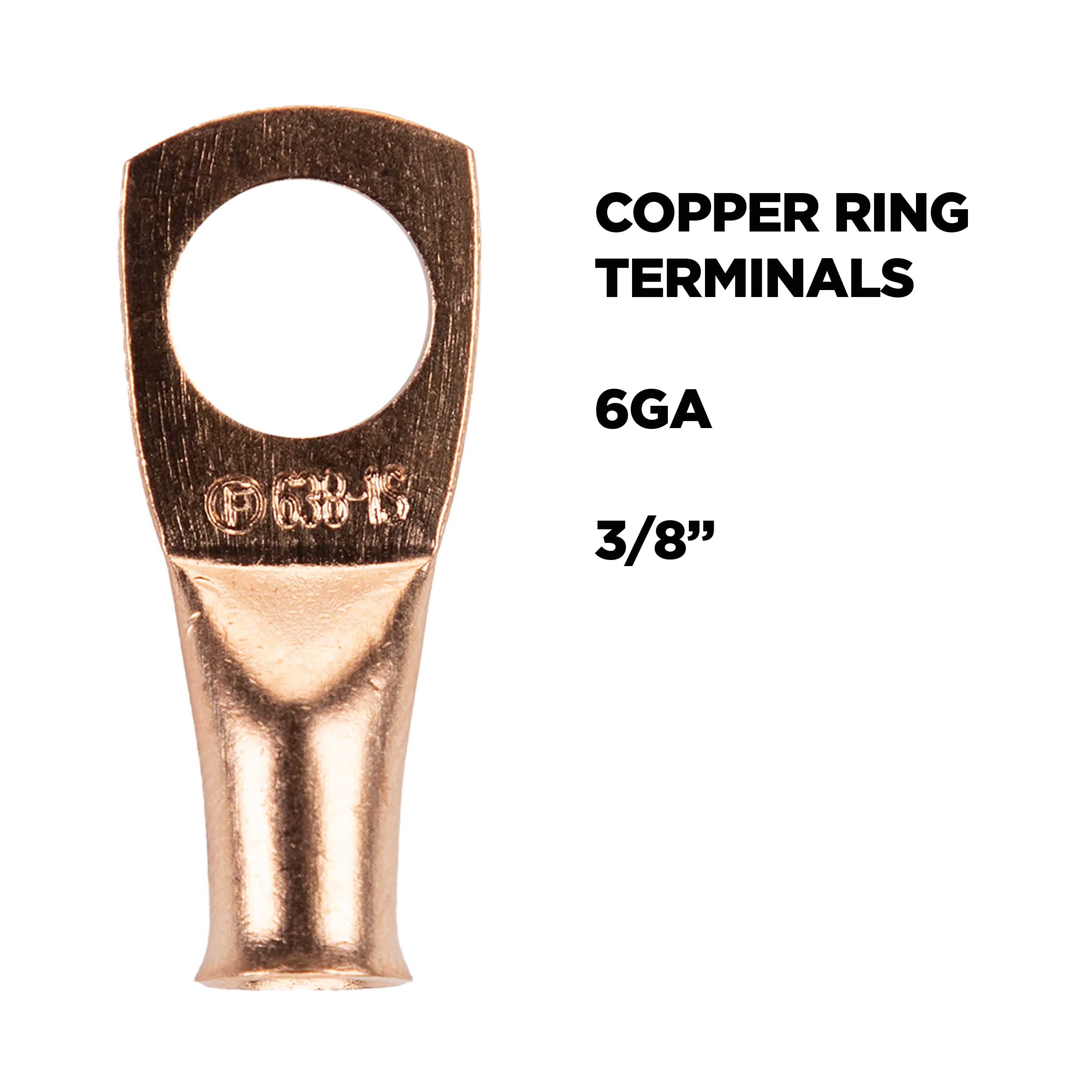 Copper Uninsulated Ring Terminal 6 Gauge 3/8 inch