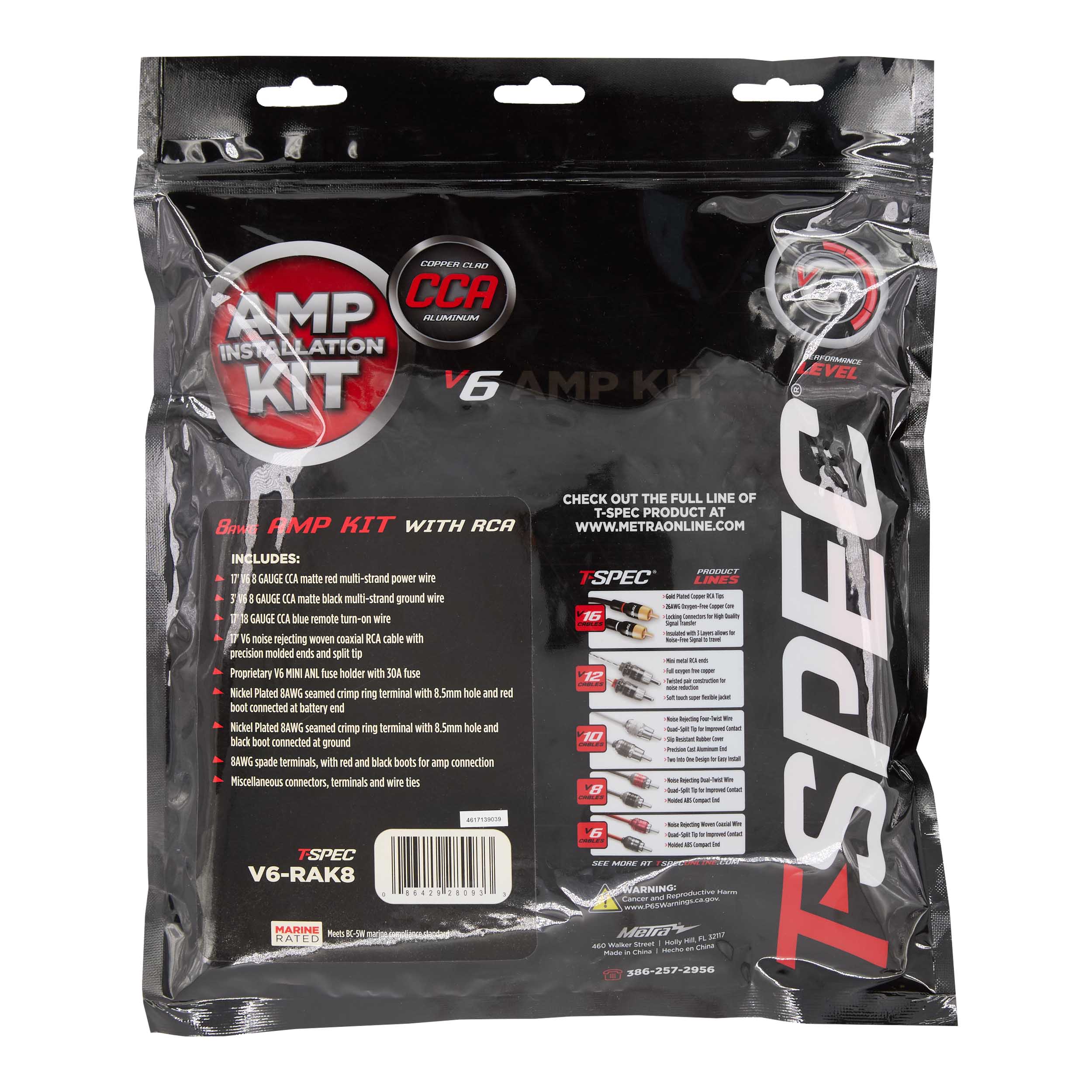 T-SPEC CCA 8 AWG 400W AMP KIT WITH RCA - V6 SERIES