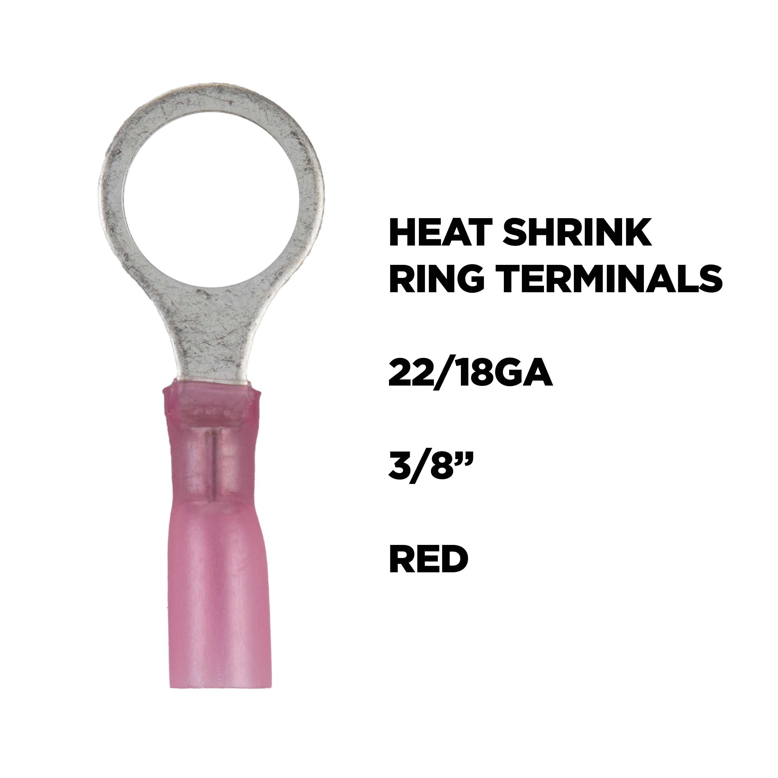 Heat Shrink Red Ring Terminal 22-18 Gauge 3/8 inch