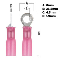 Heat Shrink Red Ring Terminal 22-18 Gauge #8
