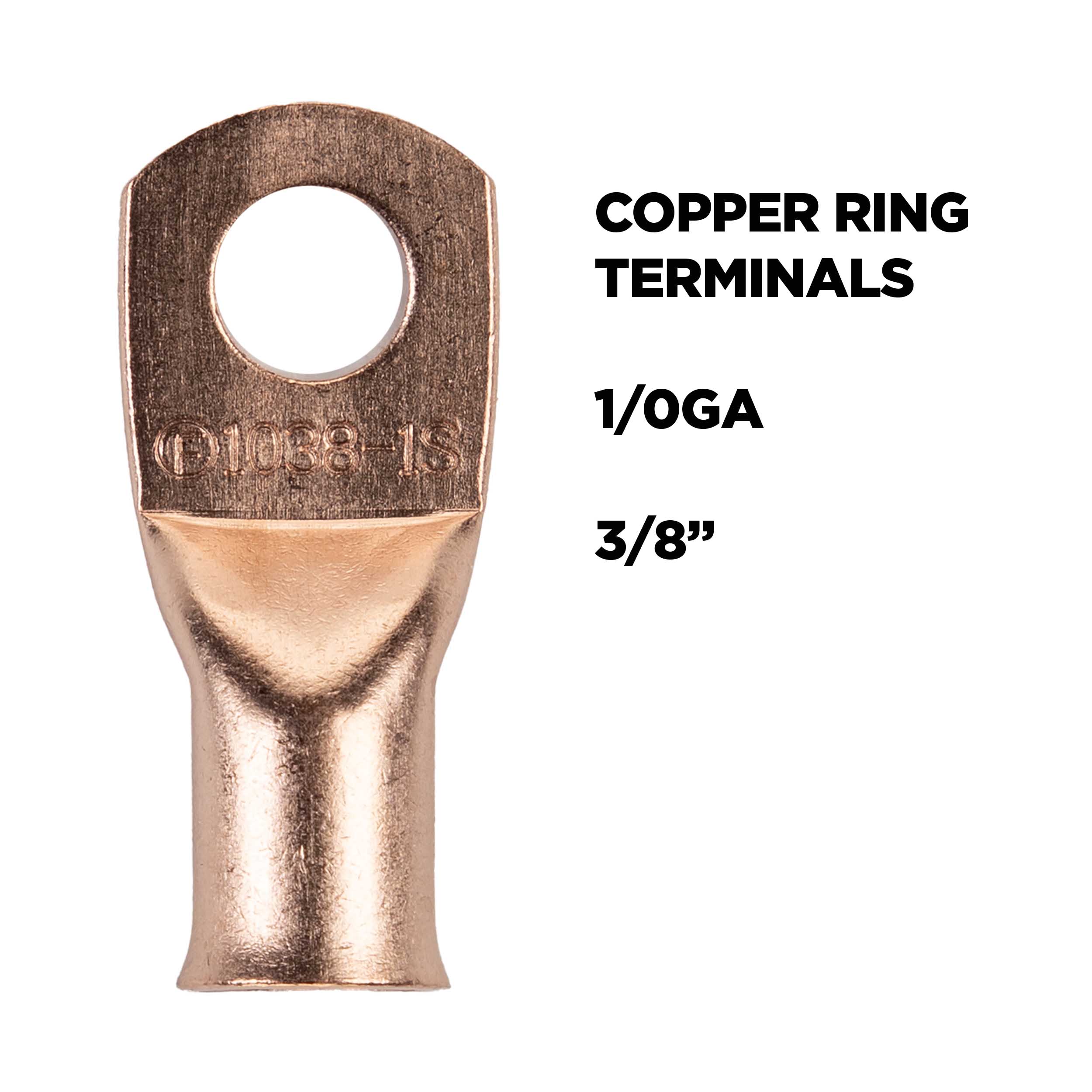 Copper Uninsulated Ring Terminal 1/0 Gauge 3/8 inch