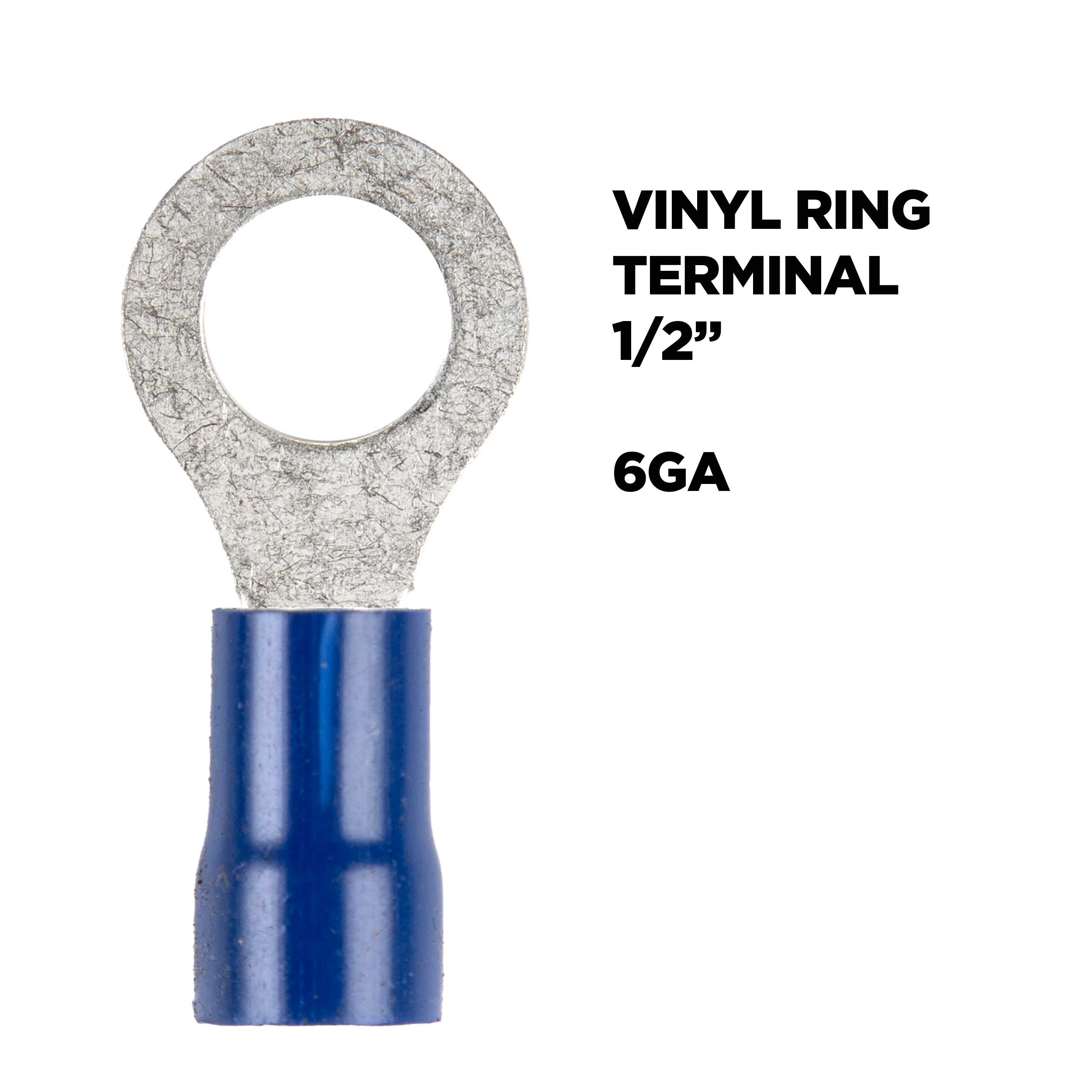 Blue Vinyl Ring Terminal 6 Gauge 1/2 inch - Package of 25