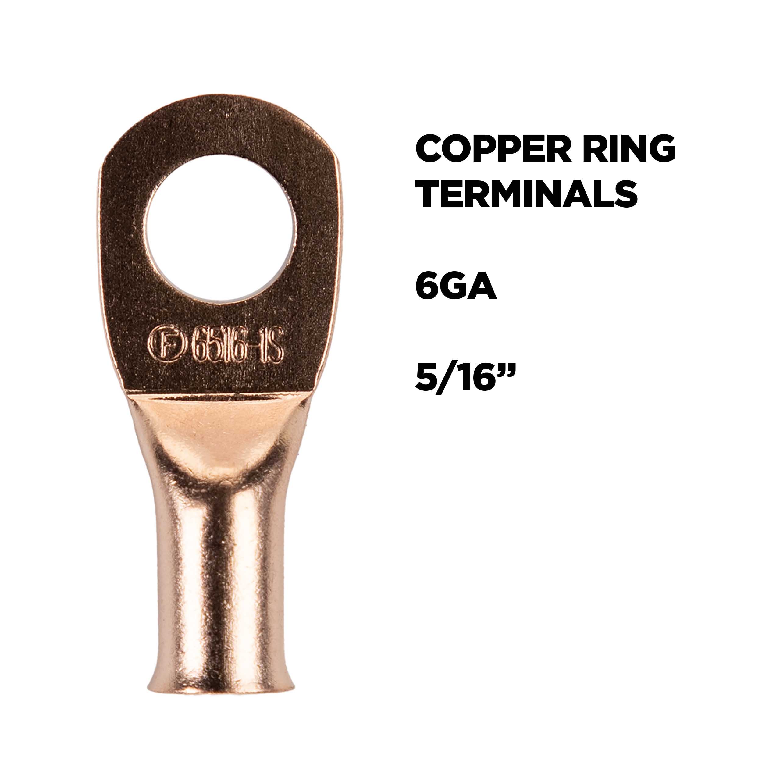 Copper Uninsulated Ring Terminal 6 Gauge 5/16 inch