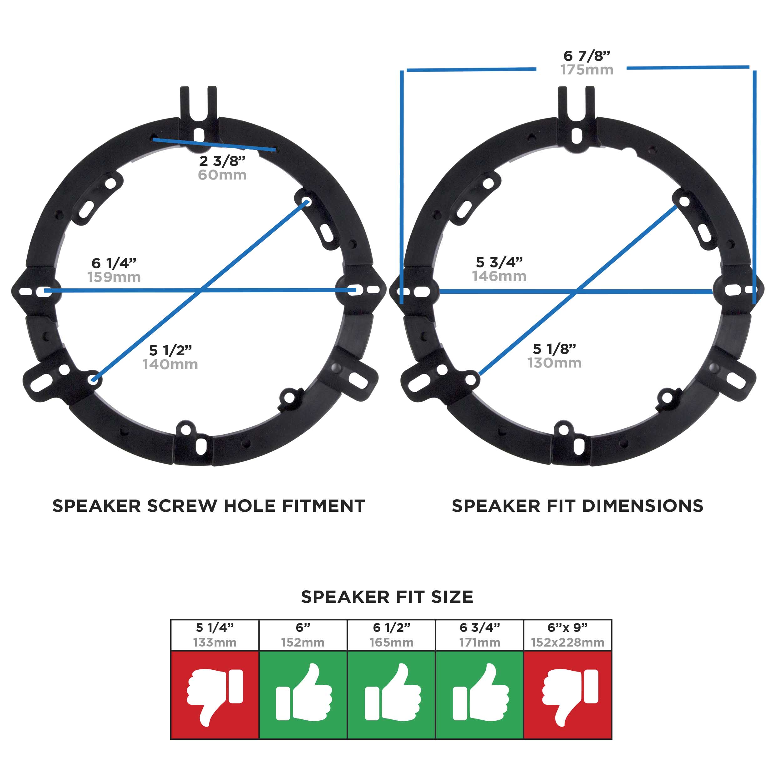 Universal Speaker Adapters - 6 to 6.75 inch
