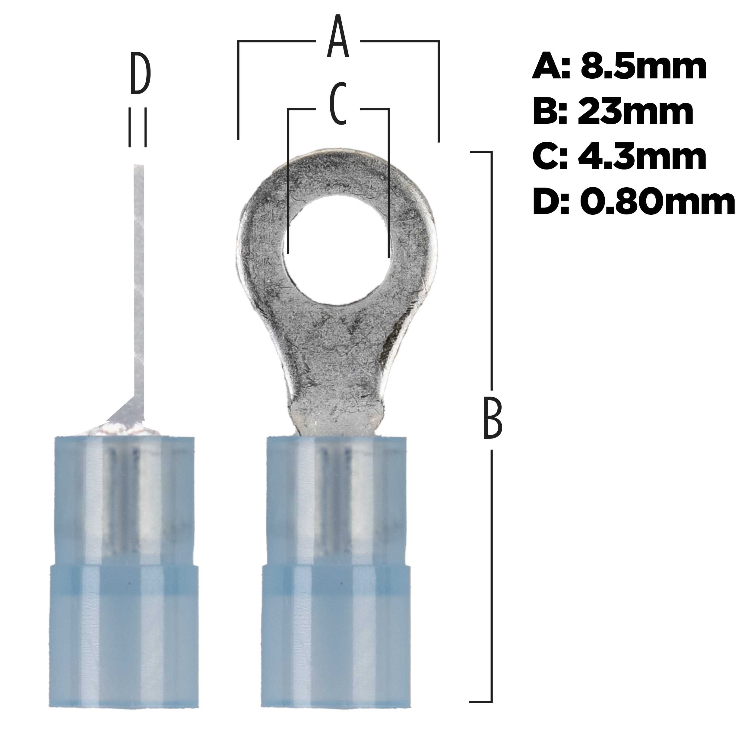 Blue Nylon Ring Terminal 16-14 Gauge #8 - Package of 100