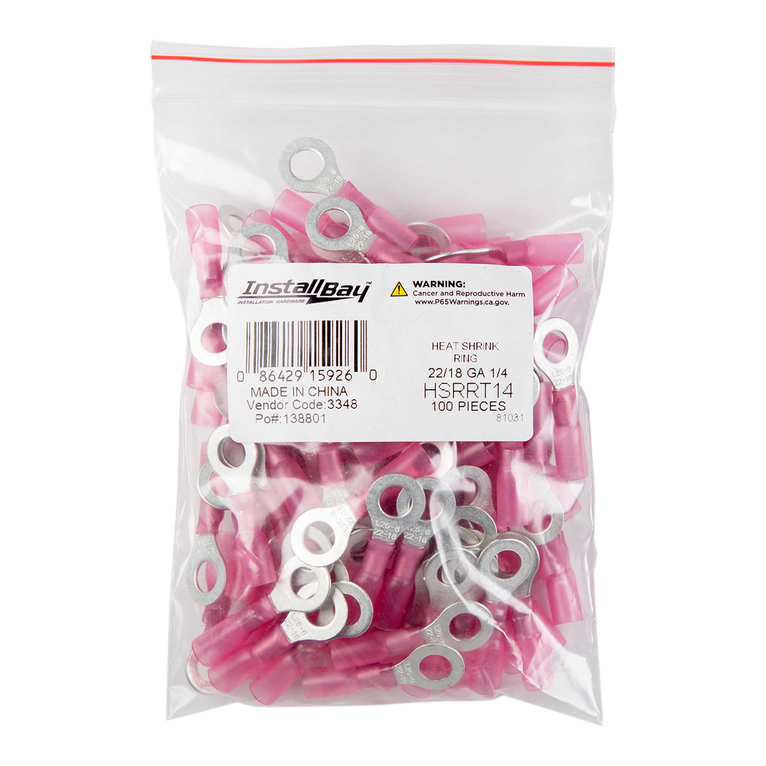 Heat Shrink Red Ring Terminal 22-18 Gauge 3/8 inch