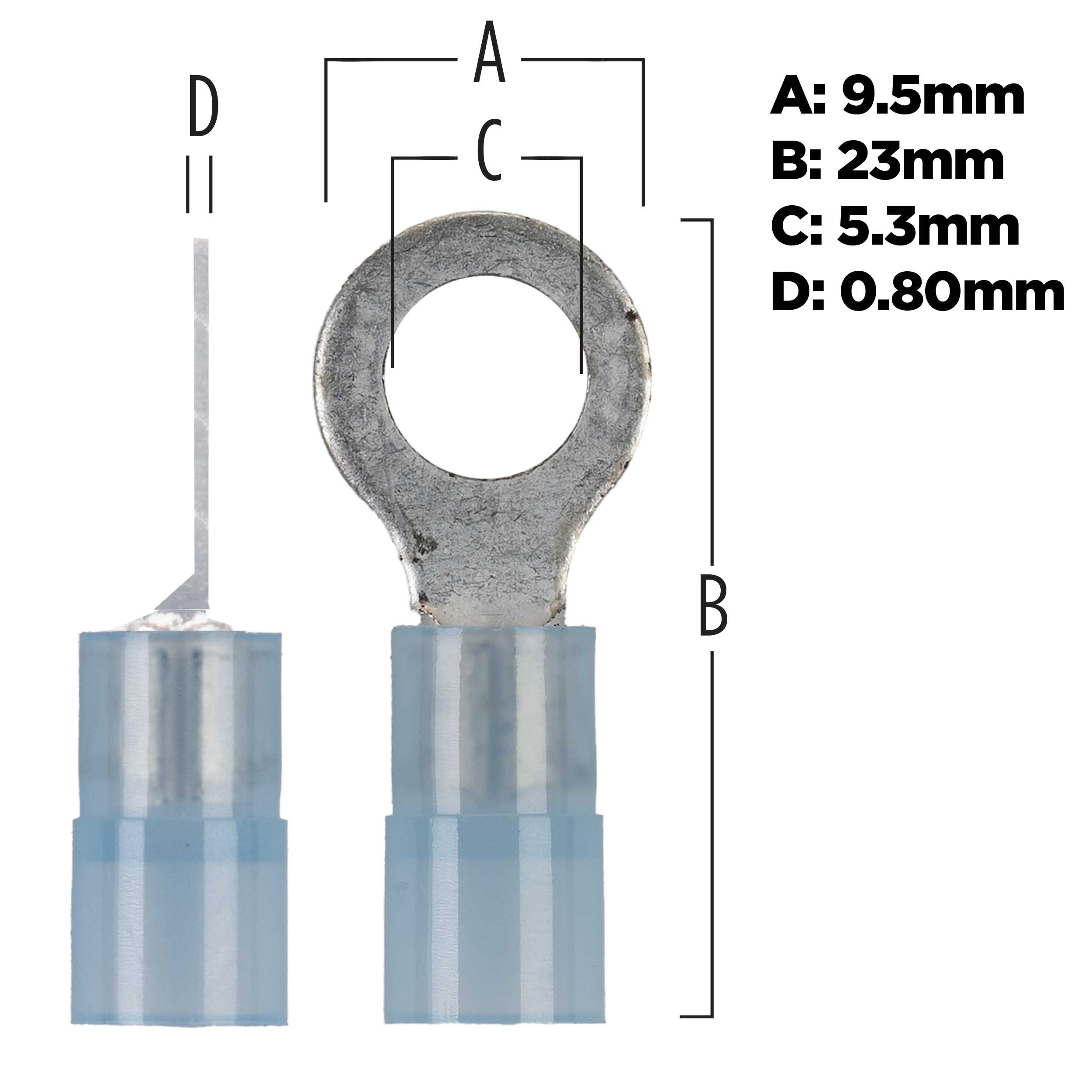 Blue Nylon Ring Terminal 16-14 Gauge #10 - Package of 100