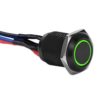 Black 12MM Round Illuminated Momentary Switches - Green