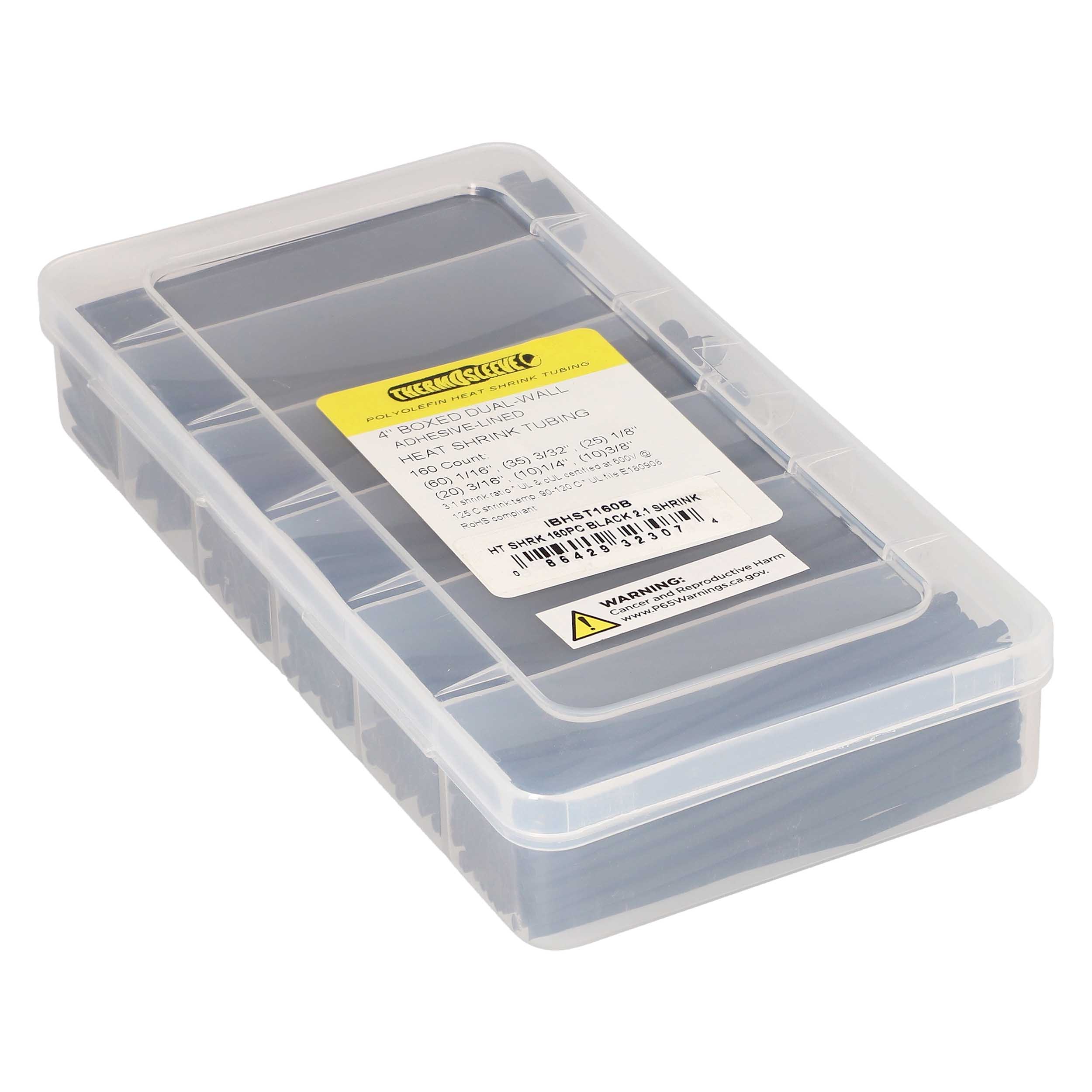 Heat Shrink Tubing Kit - 160 Pc 4 in 2:1 Assorted - Black