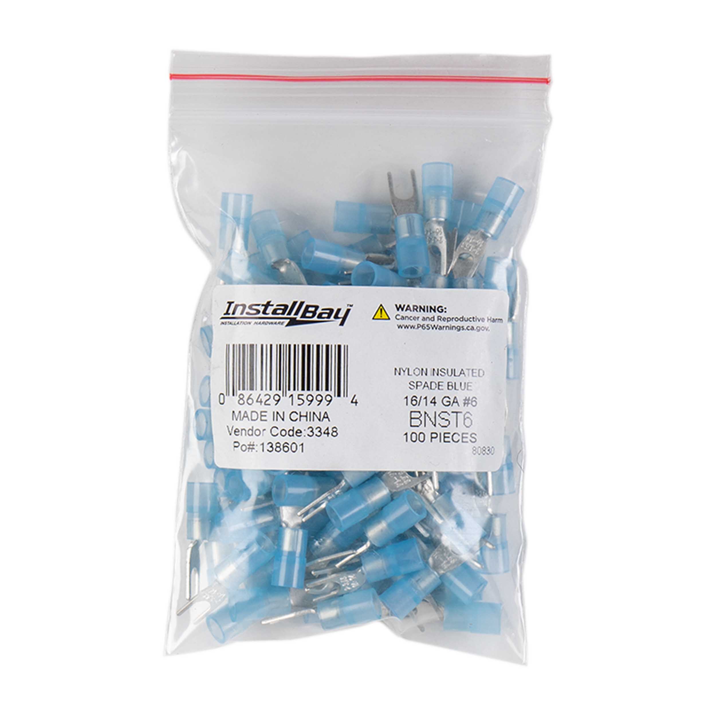 Blue Nylon Spade Terminals 16-14 Gauge #6 - Package of 100
