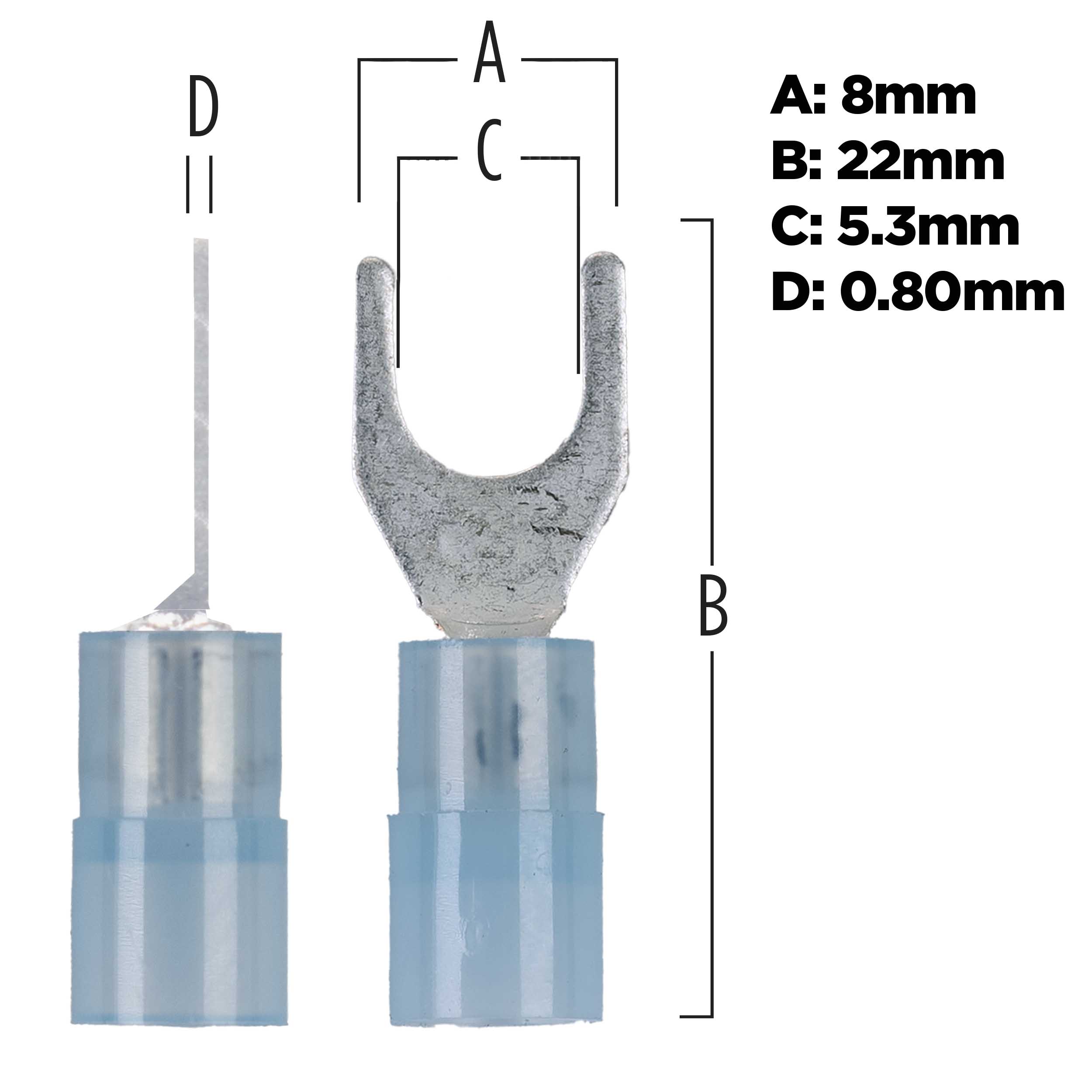 Blue Nylon Spade Terminals 16-14 Gauge #10 - Package of 100