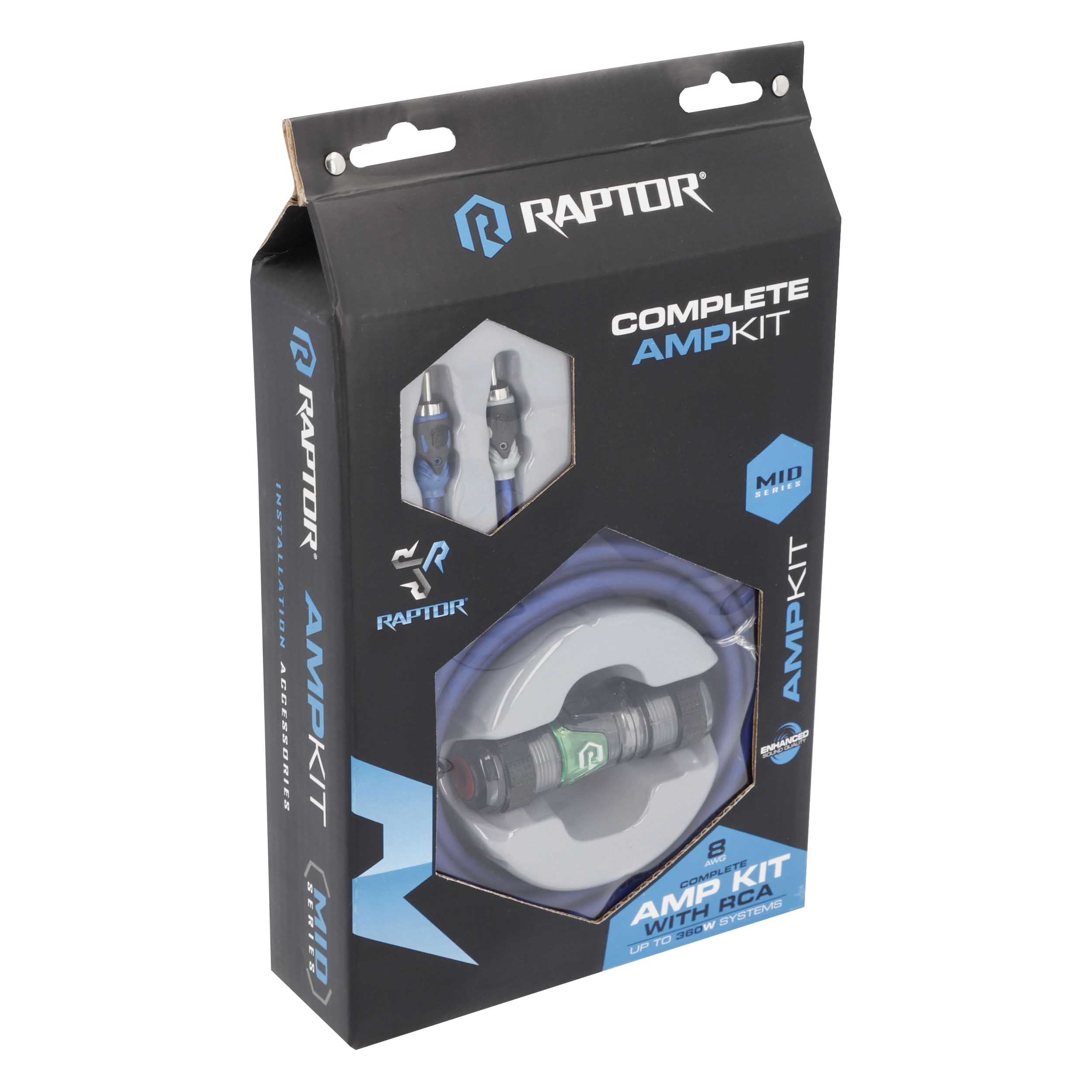 RAPTOR CCA 360W 8 AWG Amp Kit with RCA Cable - Mid Series