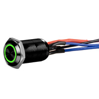 Black 12MM Round Illuminated Latching Switch Green Qty 2