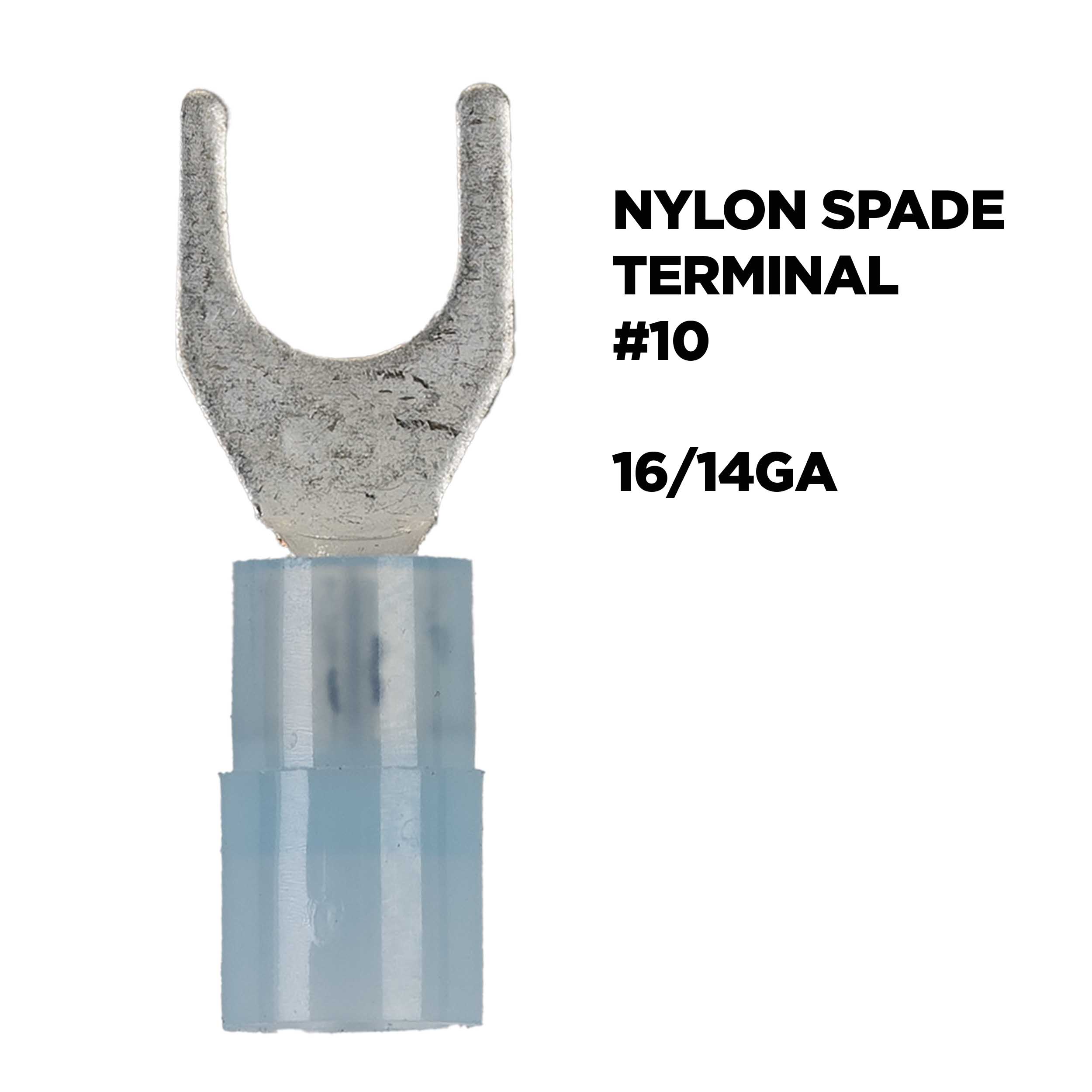 Blue Nylon Spade Terminals 16-14 Gauge #10 - Package of 100