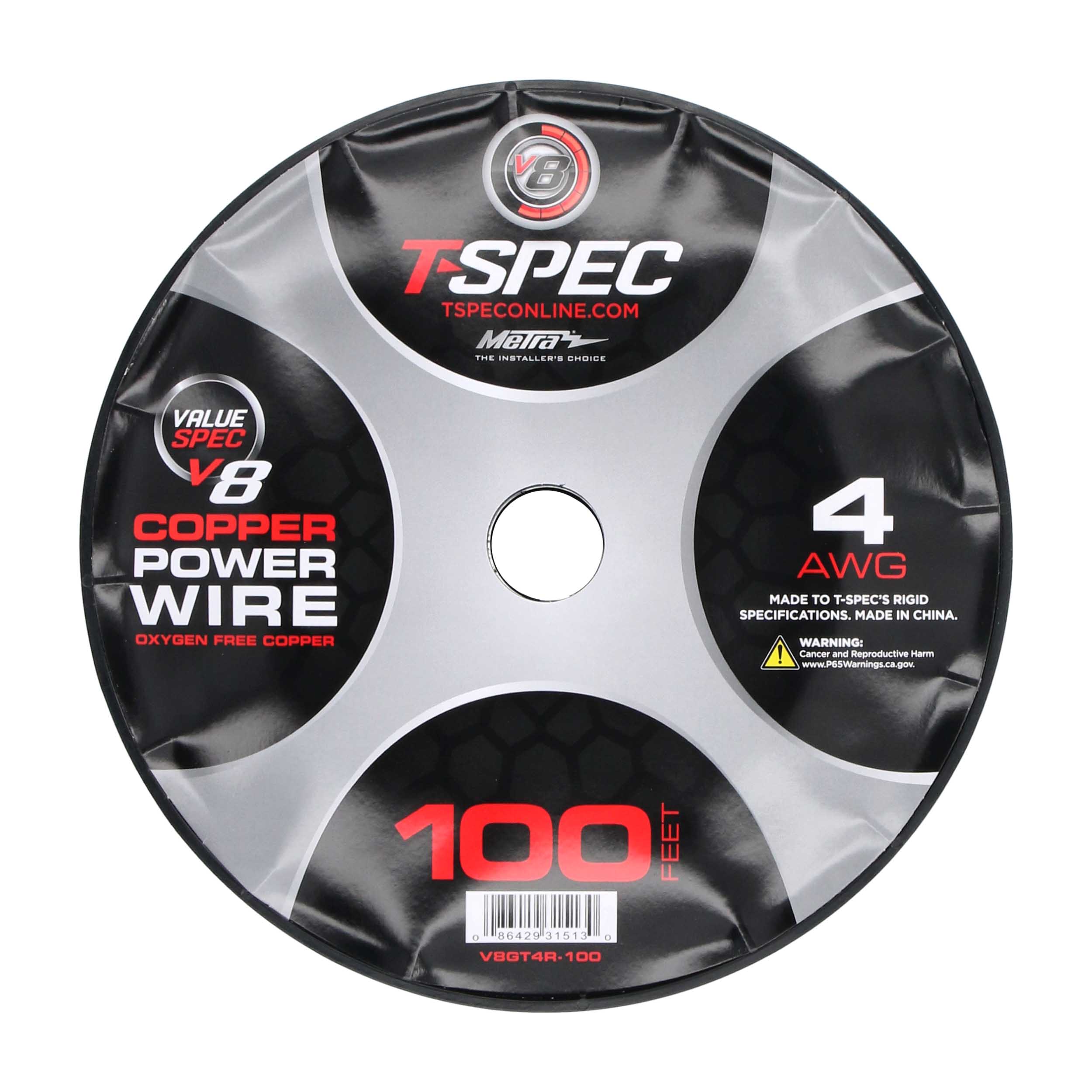 V8GT Series 4 AWG OFC Power Wire | 100 ft. Spool | Red