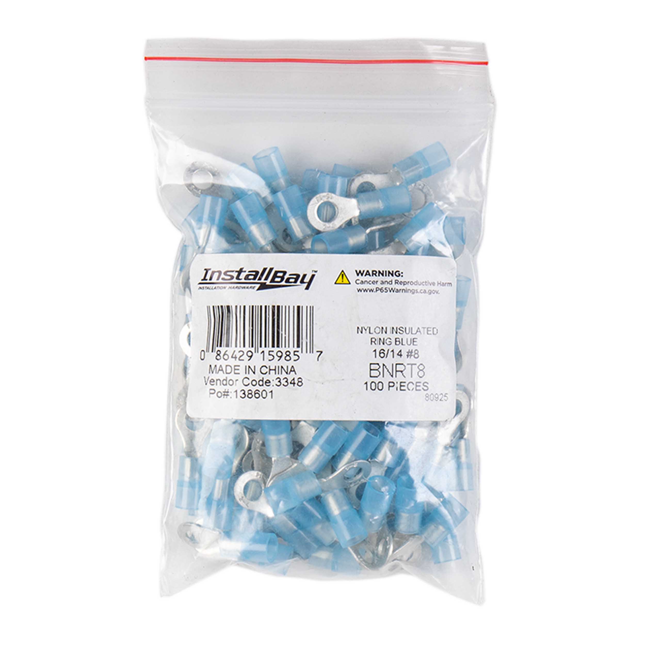 Blue Nylon Ring Terminal 16-14 Gauge #8 - Package of 100