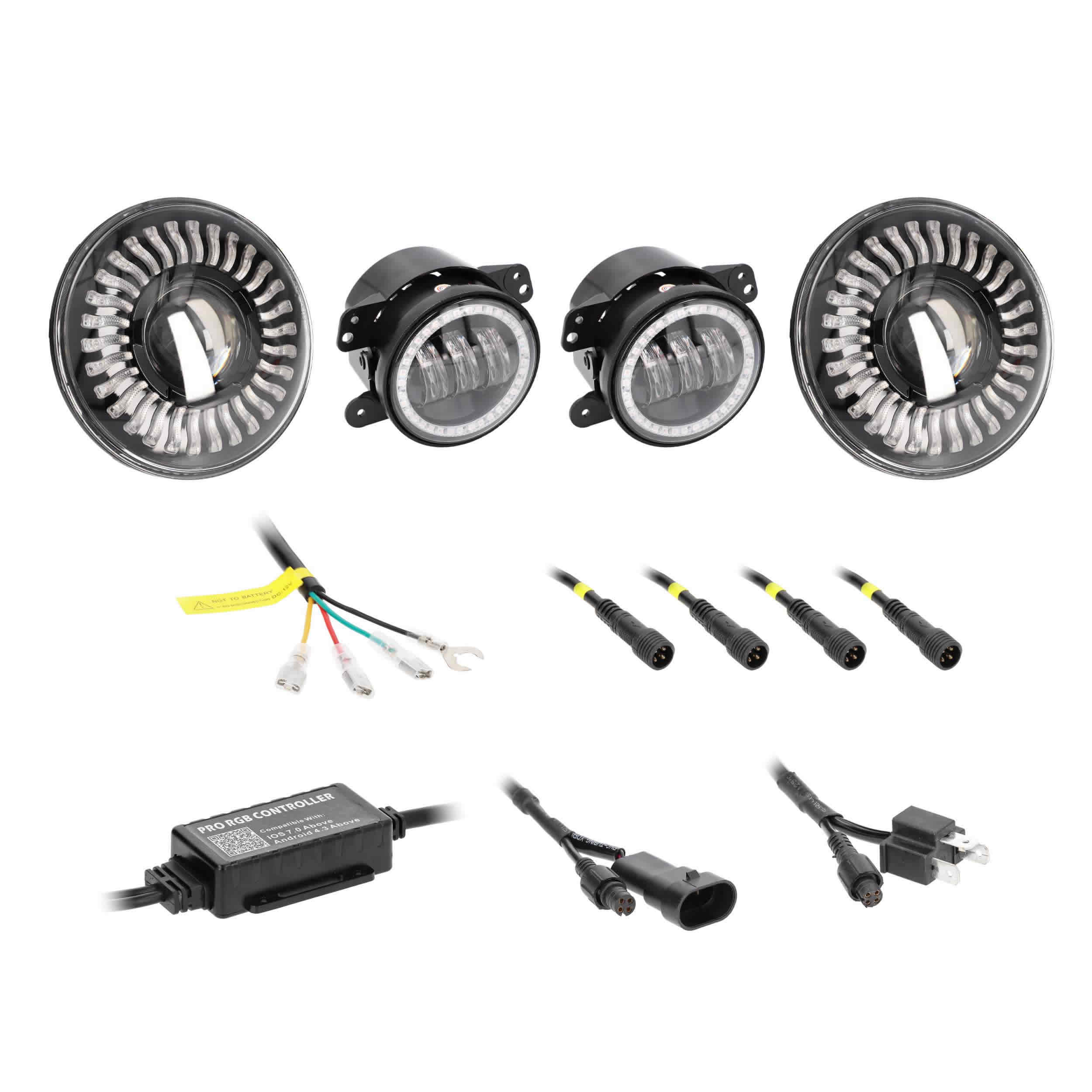 Chasing RGB 7" Projector lights & 4" Fog Lights w/Controller