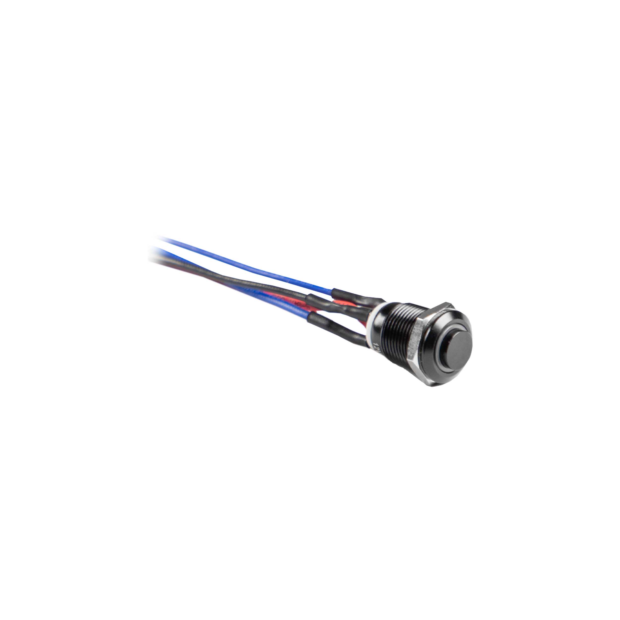 Black 12MM Round Illuminated Momentary Switches - Blue