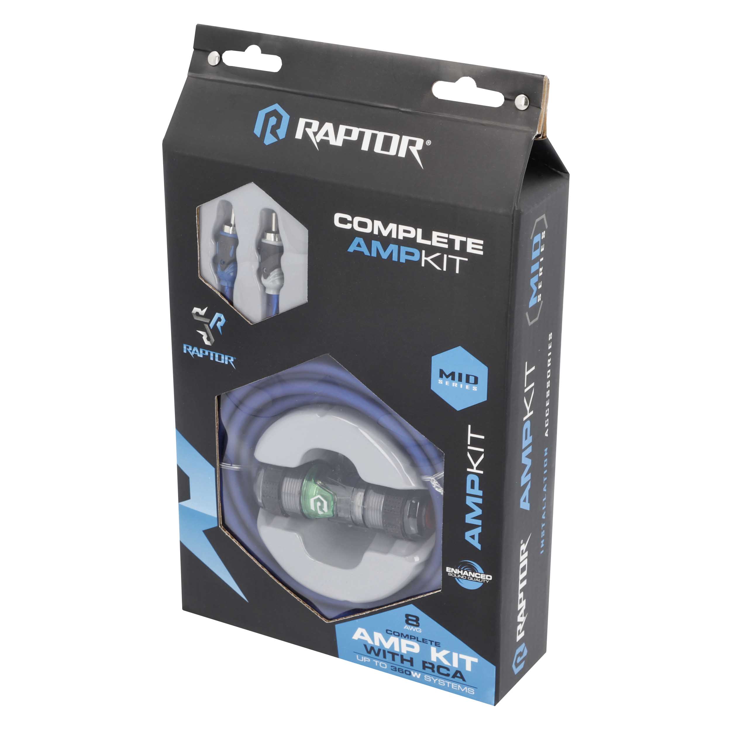 RAPTOR CCA 360W 8 AWG Amp Kit with RCA Cable - Mid Series