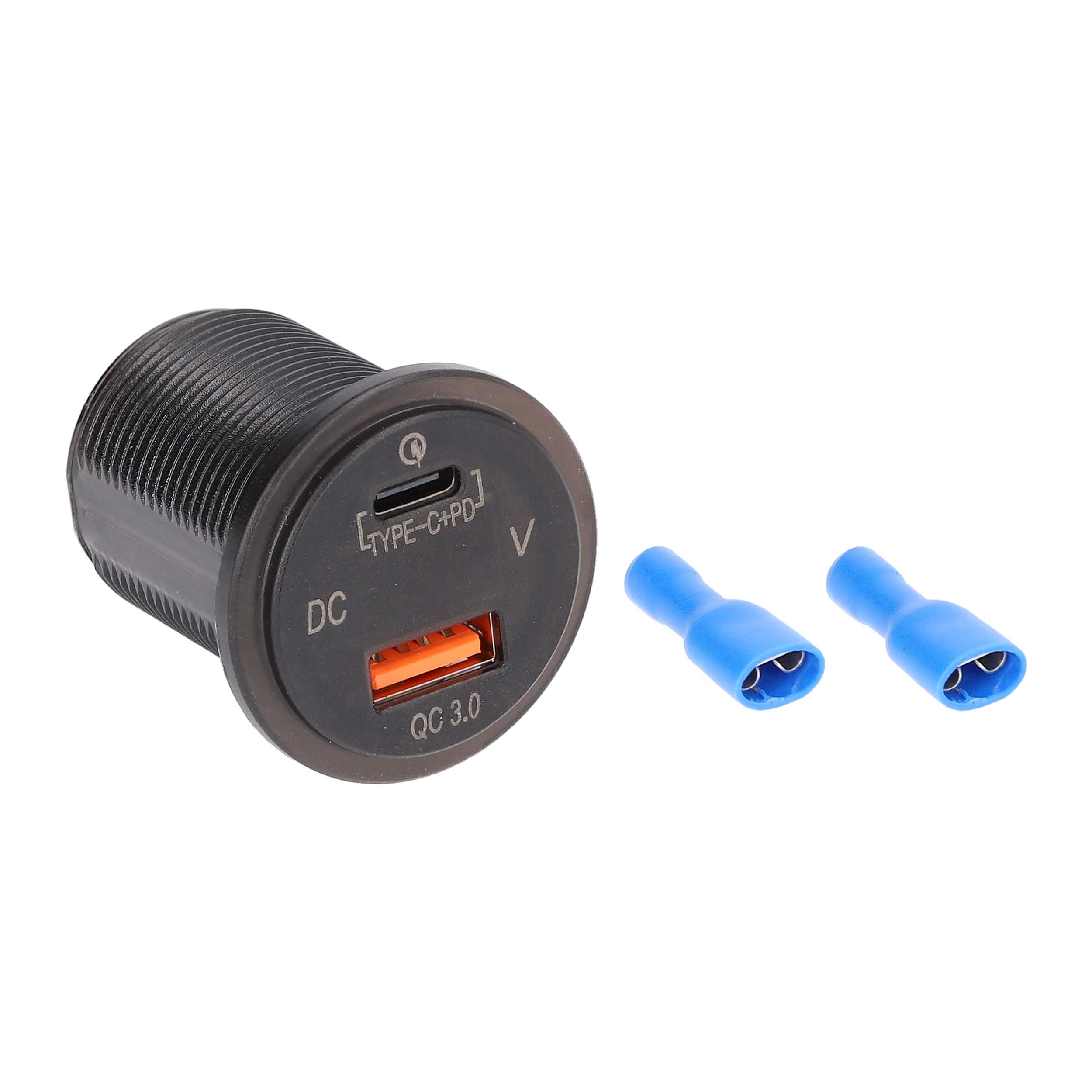 Type C + USB 3.0 4X Charge + Voltmeter Flush Mount - Retail