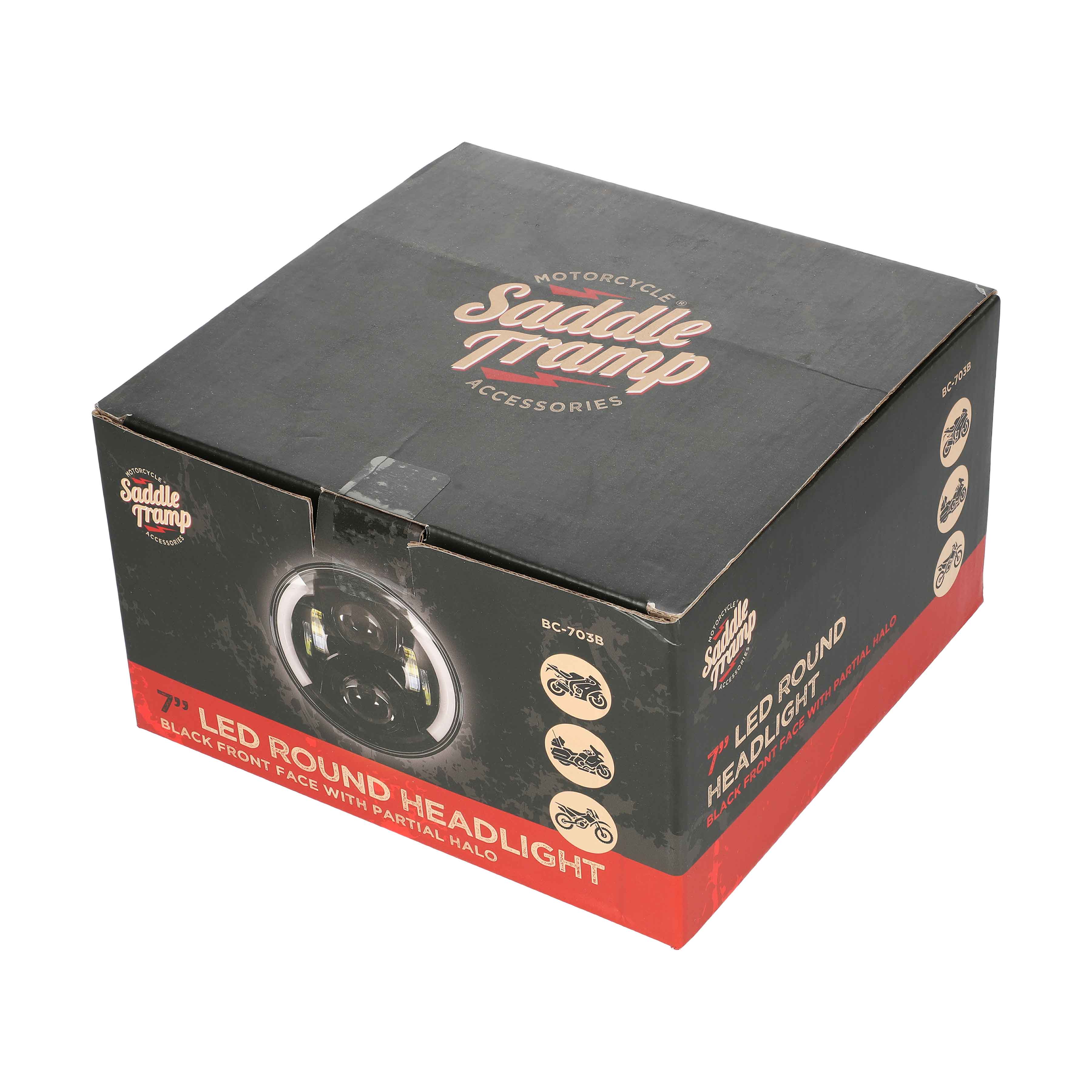 Round Motorcycle Headlights with Black Face and Partial Halo