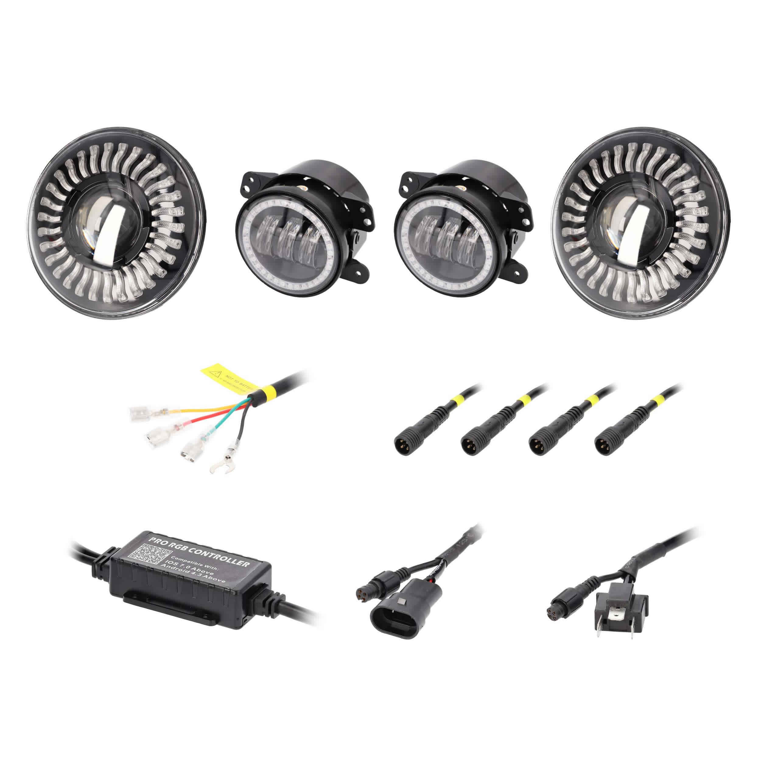 Chasing RGB 7" Projector lights & 4" Fog Lights w/Controller